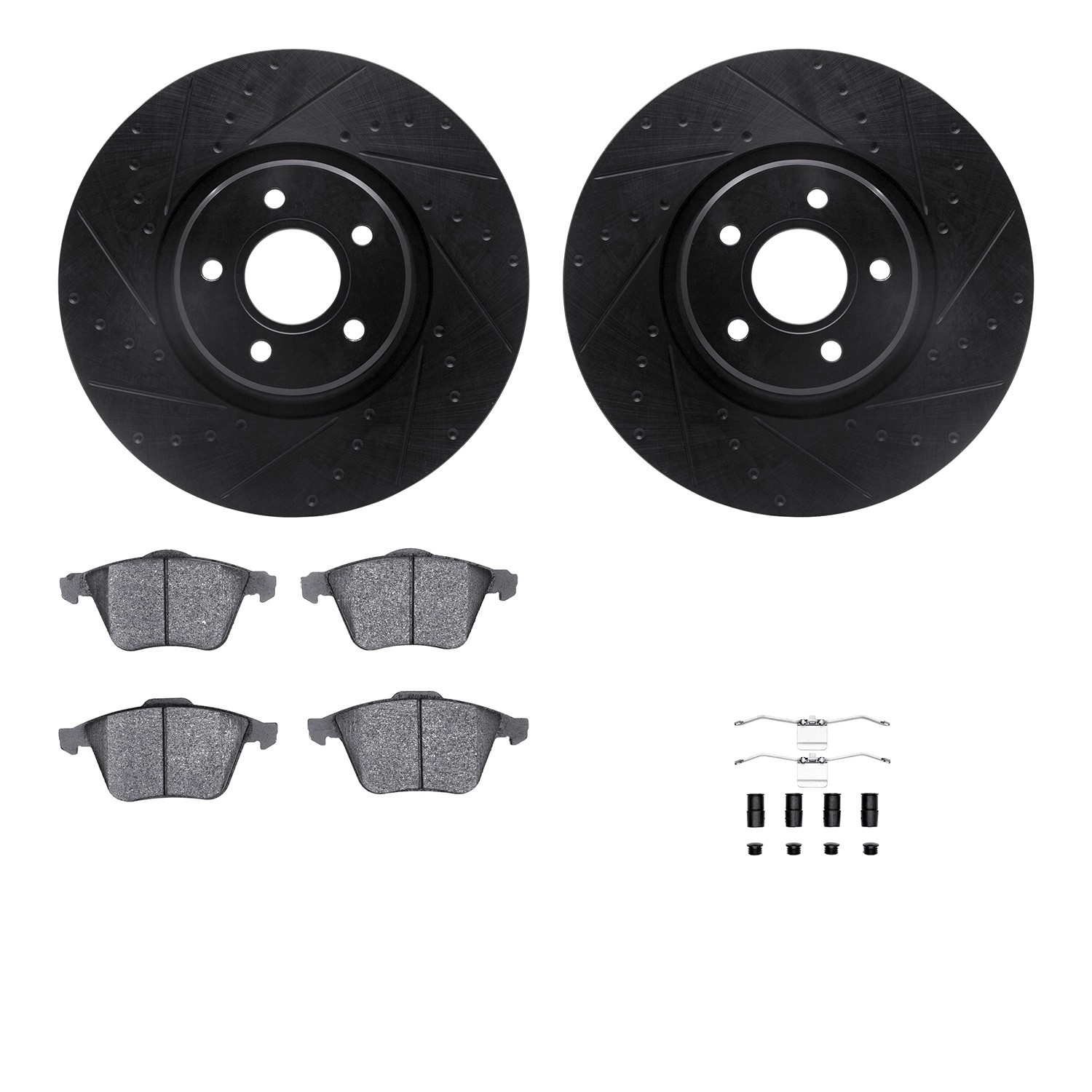 DYN 8612-54019 DFC Rotors-Drilled & Slotted-Black w/ EURO 5000 Ceramic Brake Pads Incl Hdw