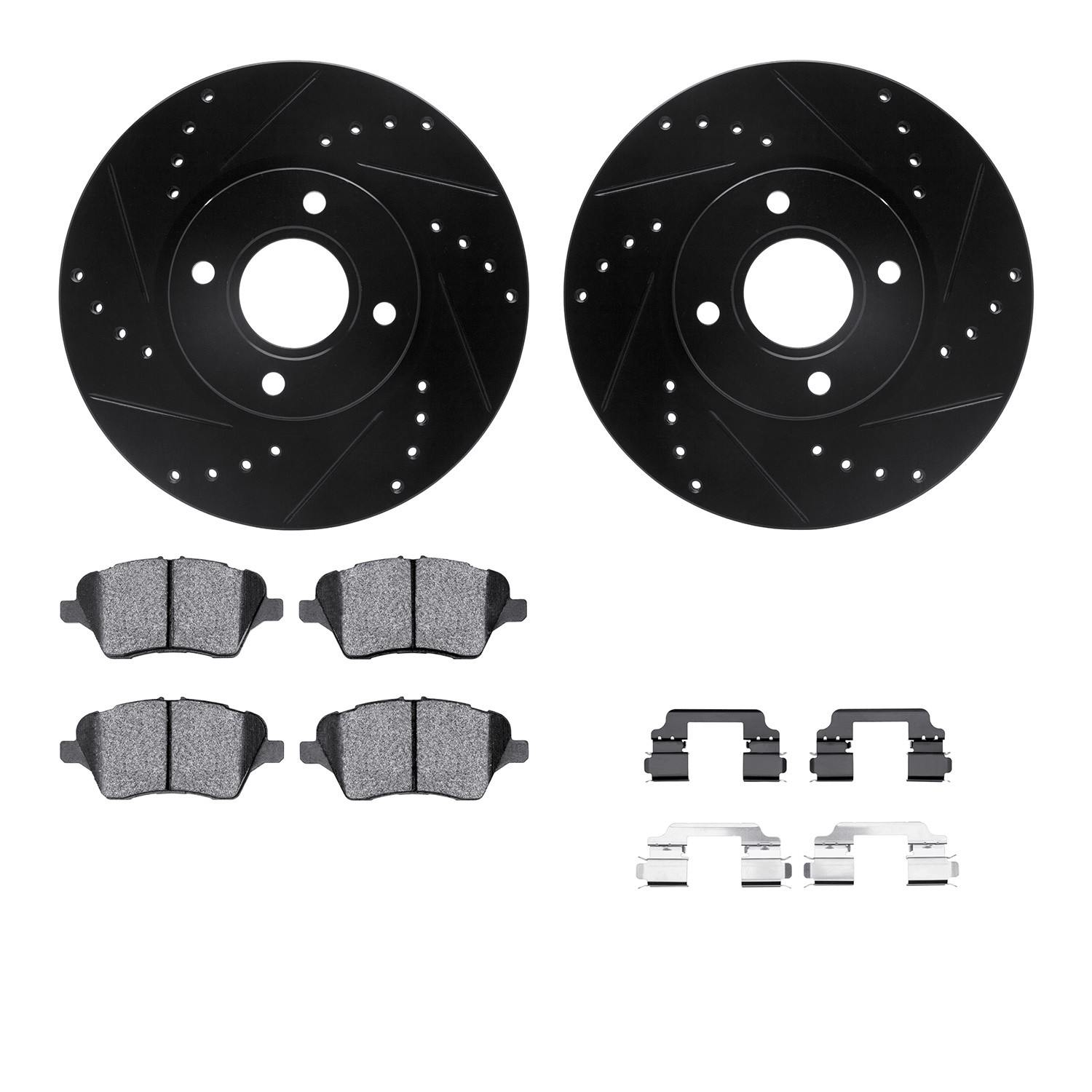 DYN 8612-54020 DFC Rotors-Drilled & Slotted-Black w/ EURO 5000 Ceramic Brake Pads Incl Hdw