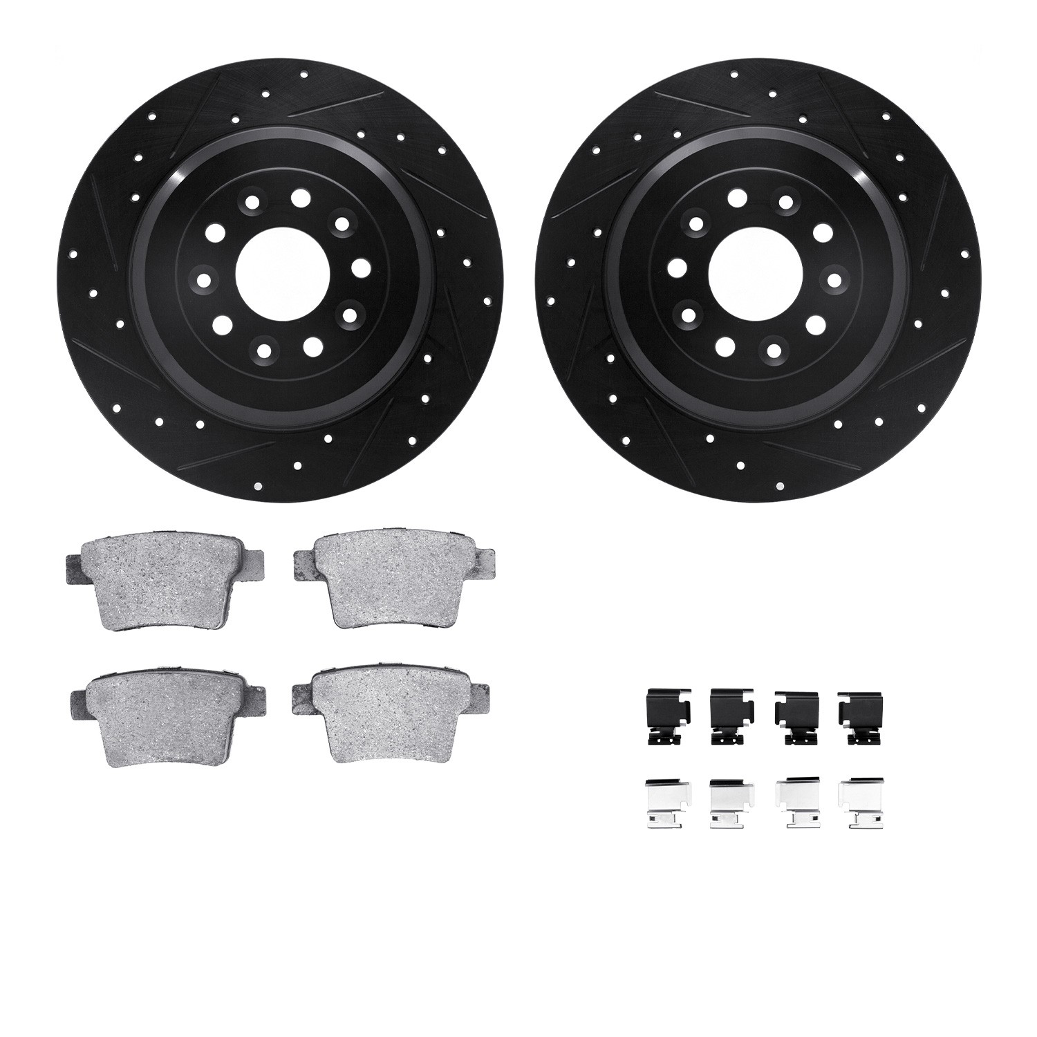 DYN 8612-54021 DFC Rotors-Drilled & Slotted-Black w/ EURO 5000 Ceramic Brake Pads Incl Hdw