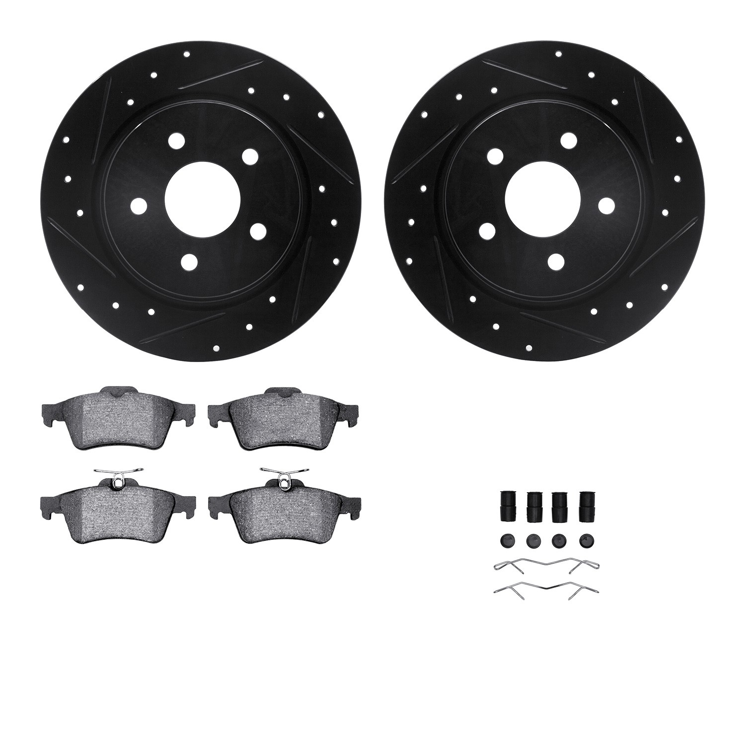 DYN 8612-54022 DFC Rotors-Drilled & Slotted-Black w/ EURO 5000 Ceramic Brake Pads Incl Hdw