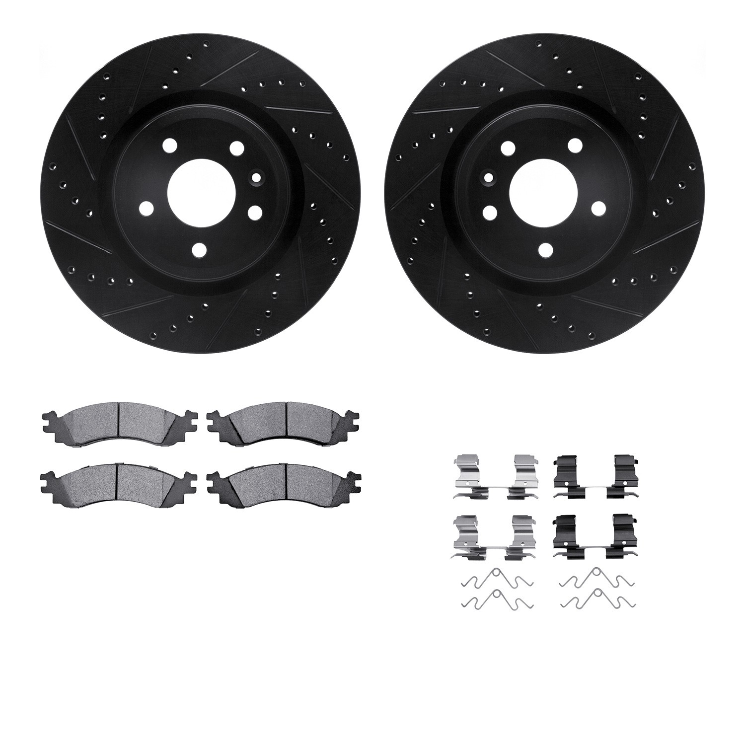 DYN 8612-54023 DFC Rotors-Drilled & Slotted-Black w/ EURO 5000 Ceramic Brake Pads Incl Hdw