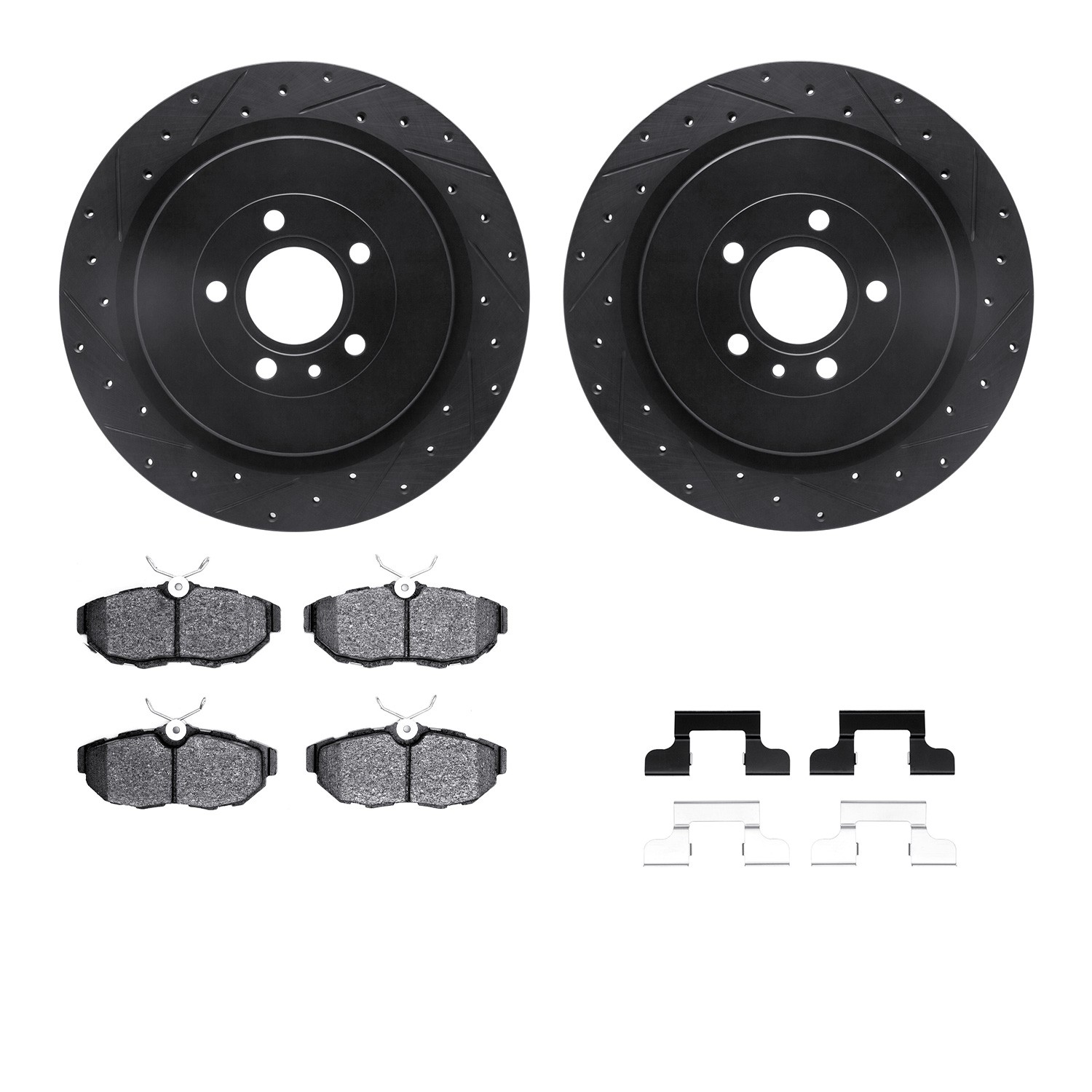 DYN 8612-54026 DFC Rotors-Drilled & Slotted-Black w/ EURO 5000 Ceramic Brake Pads Incl Hdw