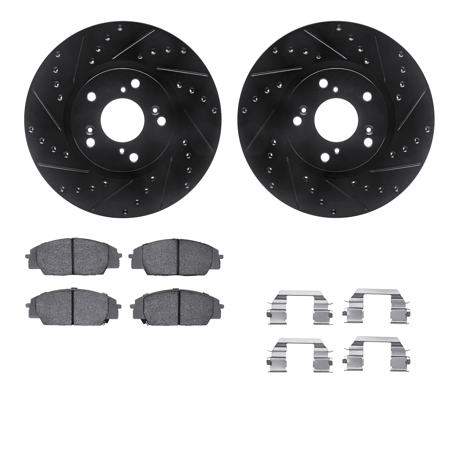 DYN 8612-59005 DFC Rotors-Drilled & Slotted-Black w/ EURO 5000 Ceramic Brake Pads Incl Hdw