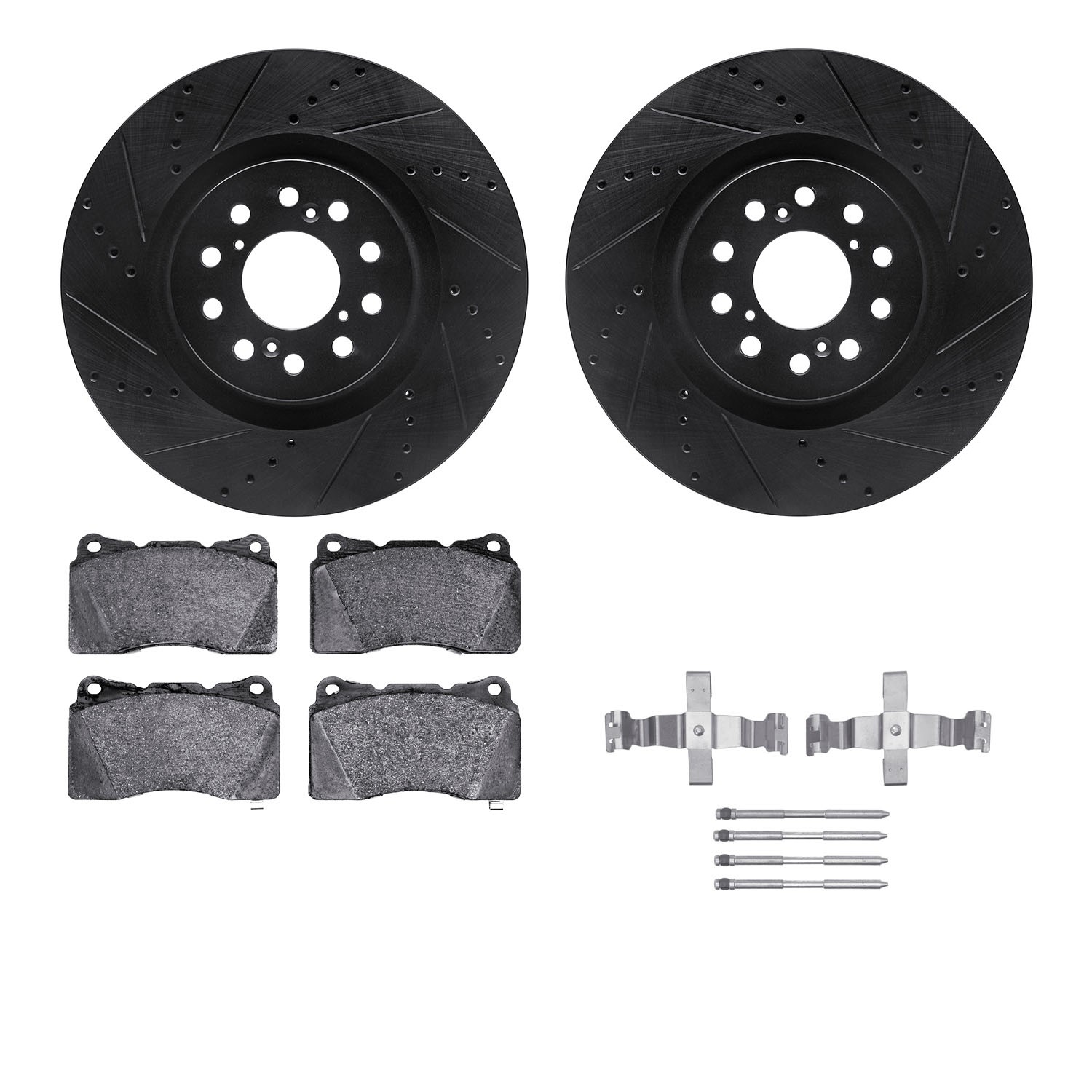 DYN 8612-59007 DFC Rotors-Drilled & Slotted-Black w/ EURO 5000 Ceramic Brake Pads Incl Hdw