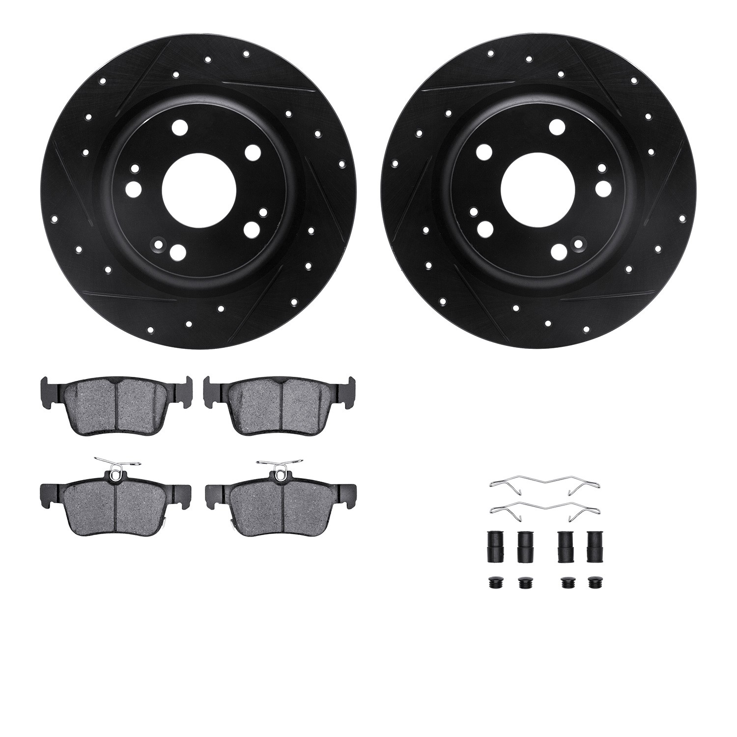DYN 8612-59009 DFC Rotors-Drilled & Slotted-Black w/ EURO 5000 Ceramic Brake Pads Incl Hdw