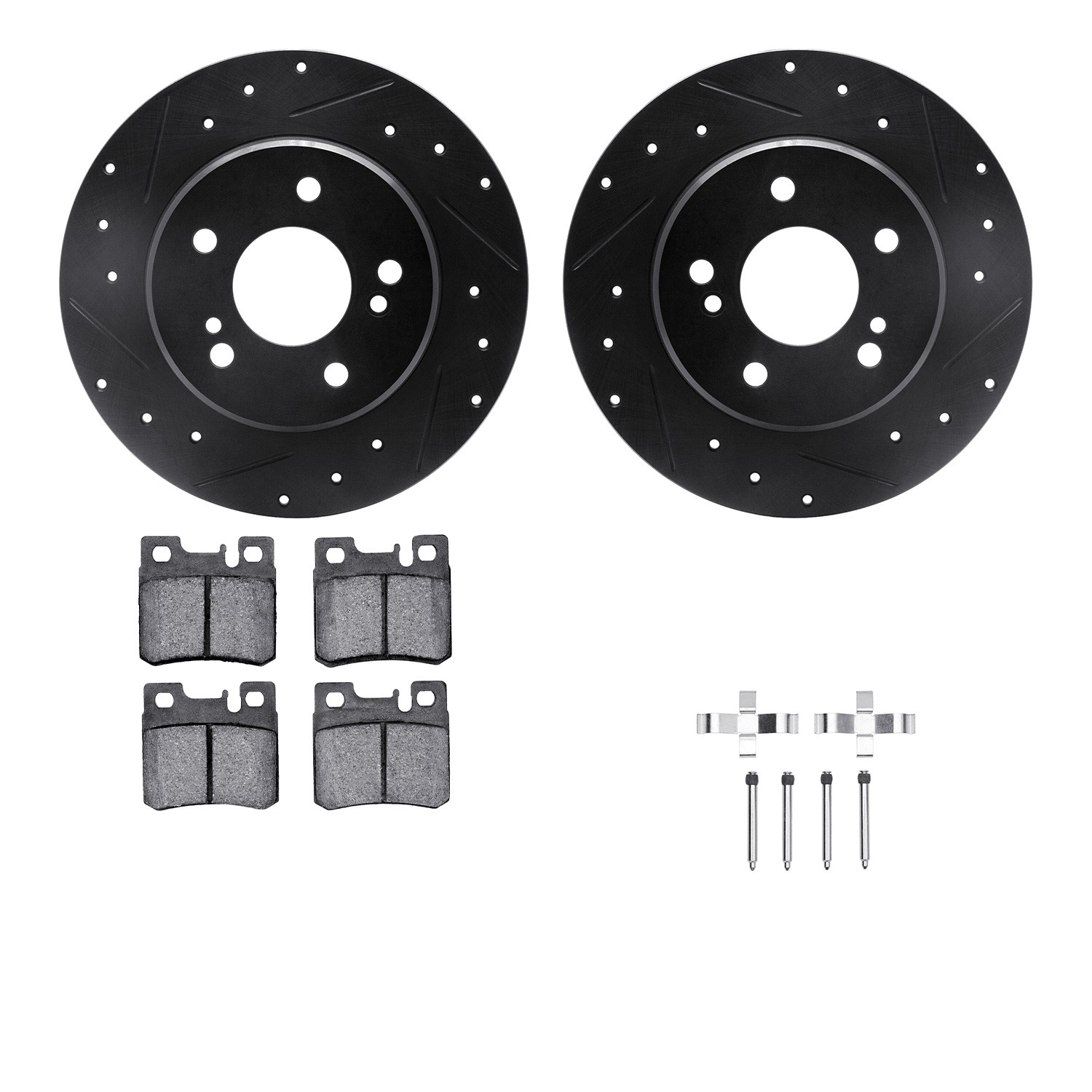 DYN 8612-63028 DFC Rotors-Drilled & Slotted-Black w/ EURO 5000 Ceramic Brake Pads Incl Hdw