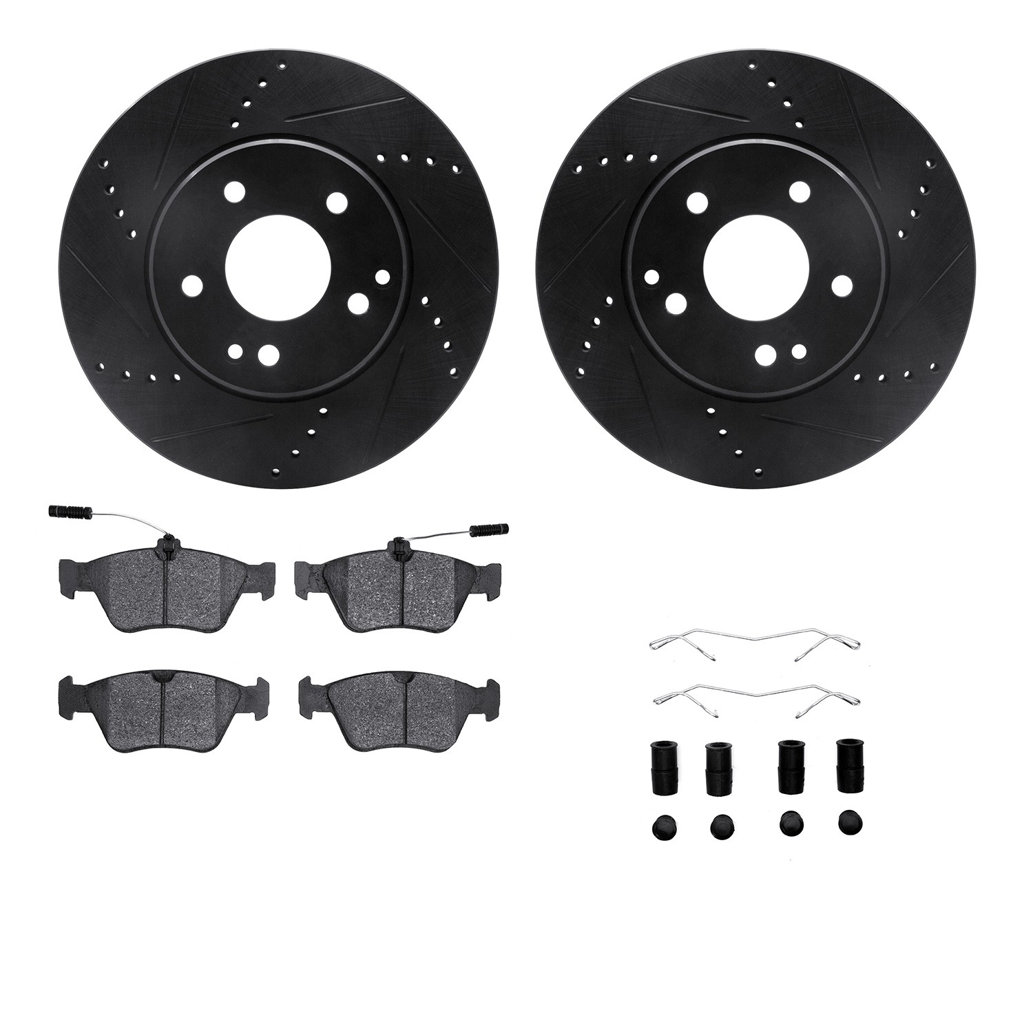 DYN 8612-63058 DFC Rotors-Drilled & Slotted-Black w/ EURO 5000 Ceramic Brake Pads Incl Hdw