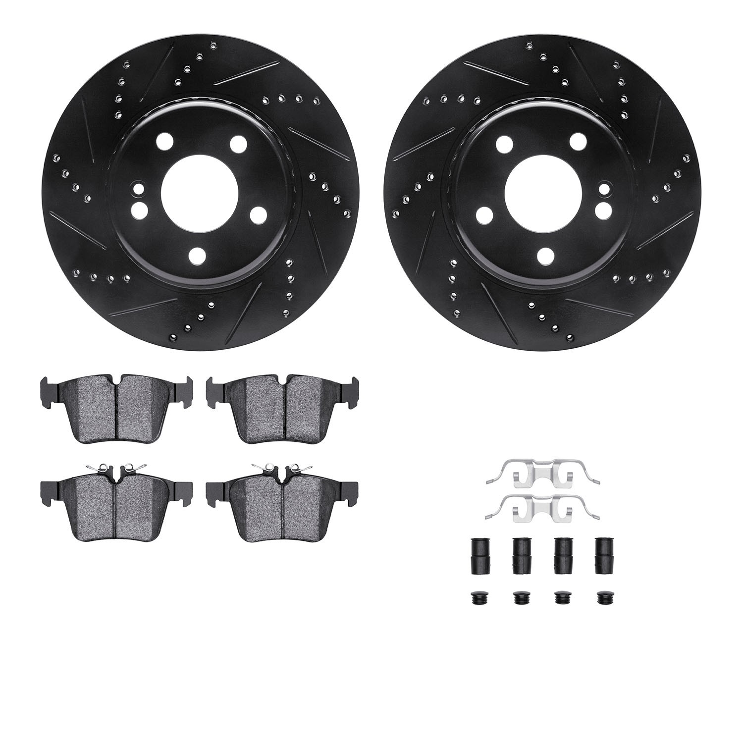 DYN 8612-63075 DFC Rotors-Drilled & Slotted-Black w/ EURO 5000 Ceramic Brake Pads Incl Hdw