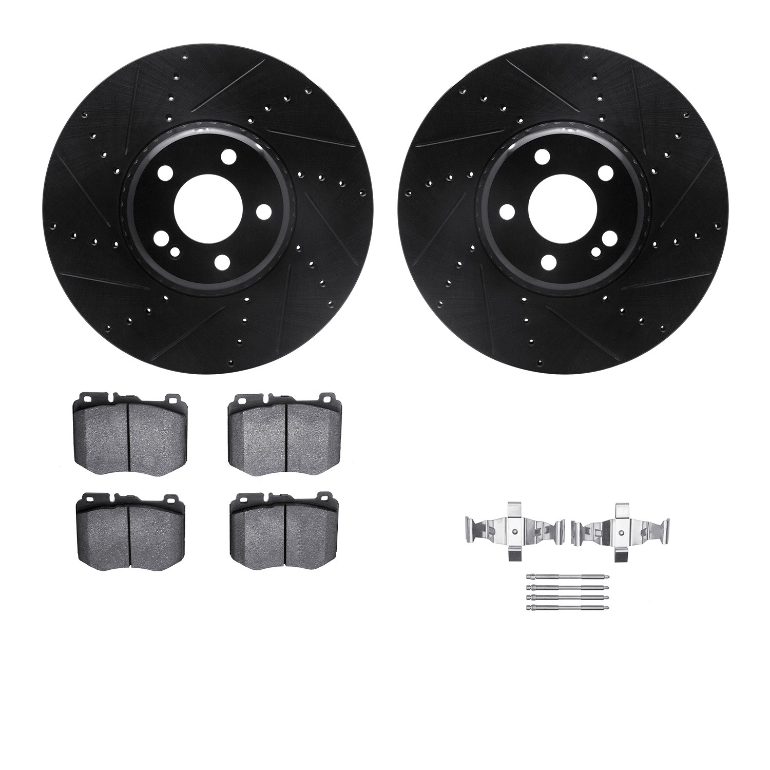DYN 8612-63076 DFC Rotors-Drilled & Slotted-Black w/ EURO 5000 Ceramic Brake Pads Incl Hdw