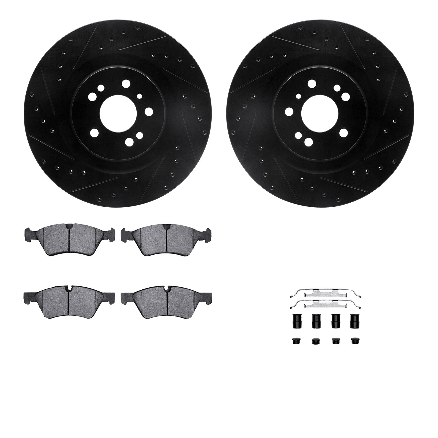 DYN 8612-63082 DFC Rotors-Drilled & Slotted-Black w/ EURO 5000 Ceramic Brake Pads Incl Hdw