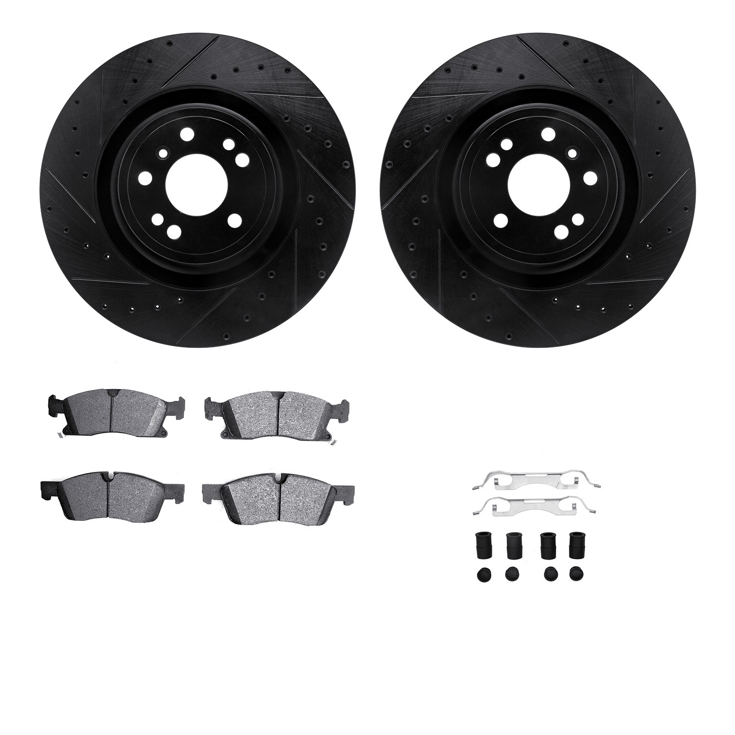 DYN 8612-63088 DFC Rotors-Drilled & Slotted-Black w/ EURO 5000 Ceramic Brake Pads Incl Hdw