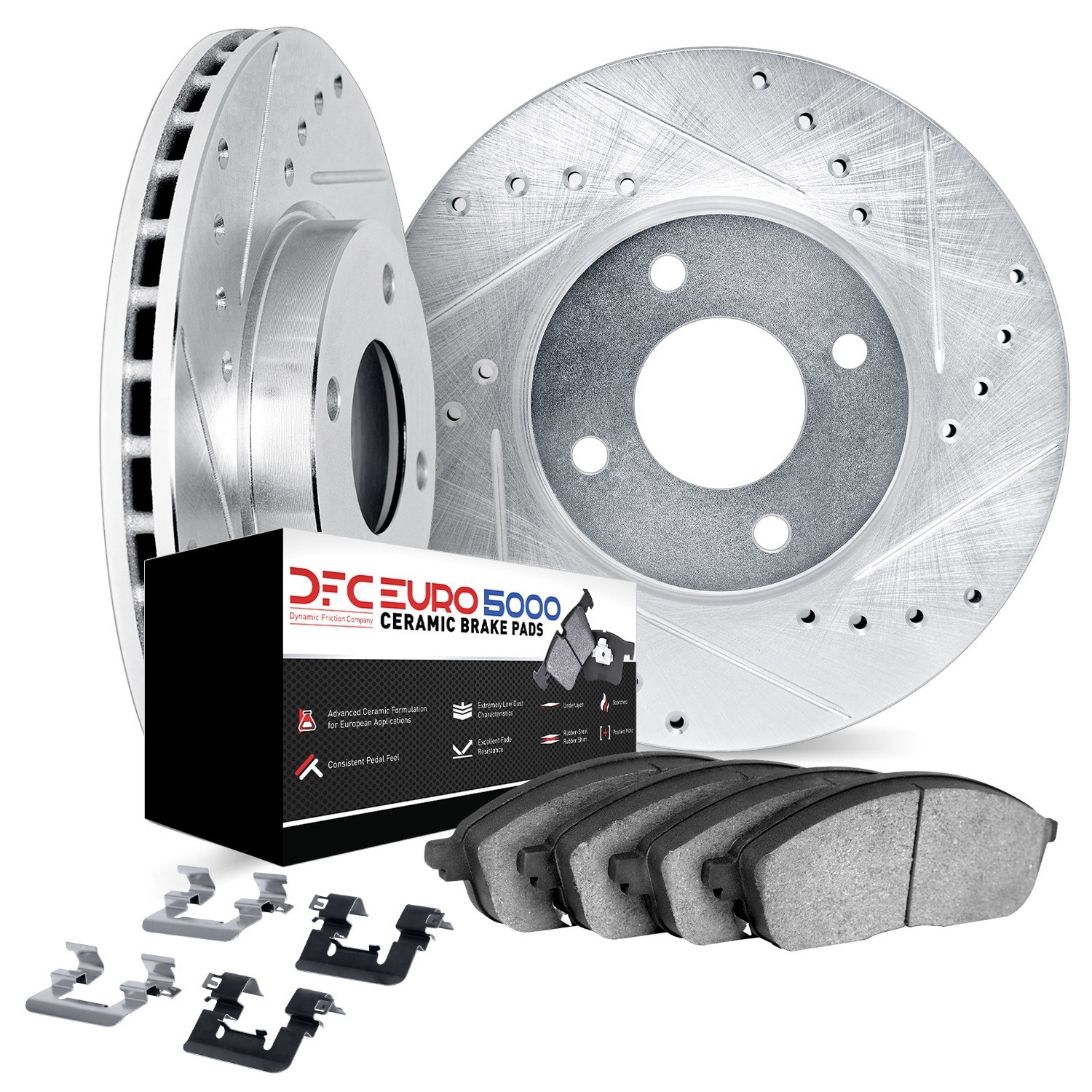 DYN 8612-63090 DFC Rotors-Drilled & Slotted-Black w/ EURO 5000 Ceramic Brake Pads Incl Hdw