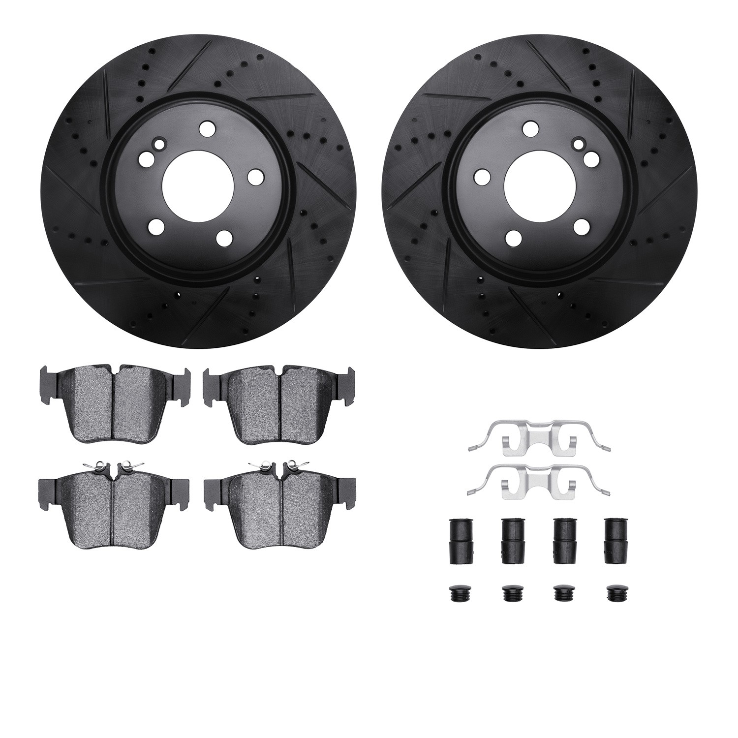 DYN 8612-63092 DFC Rotors-Drilled & Slotted-Black w/ EURO 5000 Ceramic Brake Pads Incl Hdw