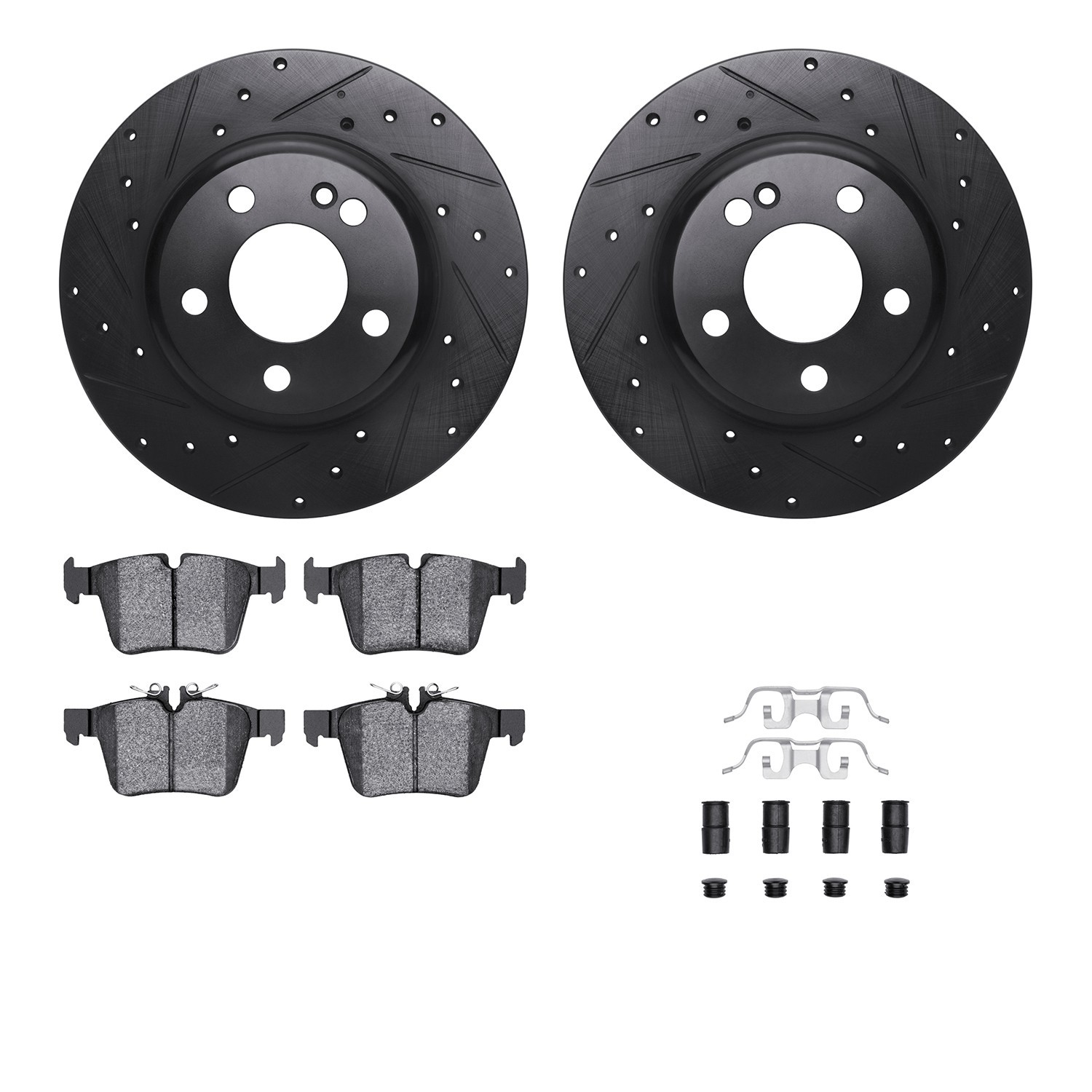 DYN 8612-63095 DFC Rotors-Drilled & Slotted-Black w/ EURO 5000 Ceramic Brake Pads Incl Hdw