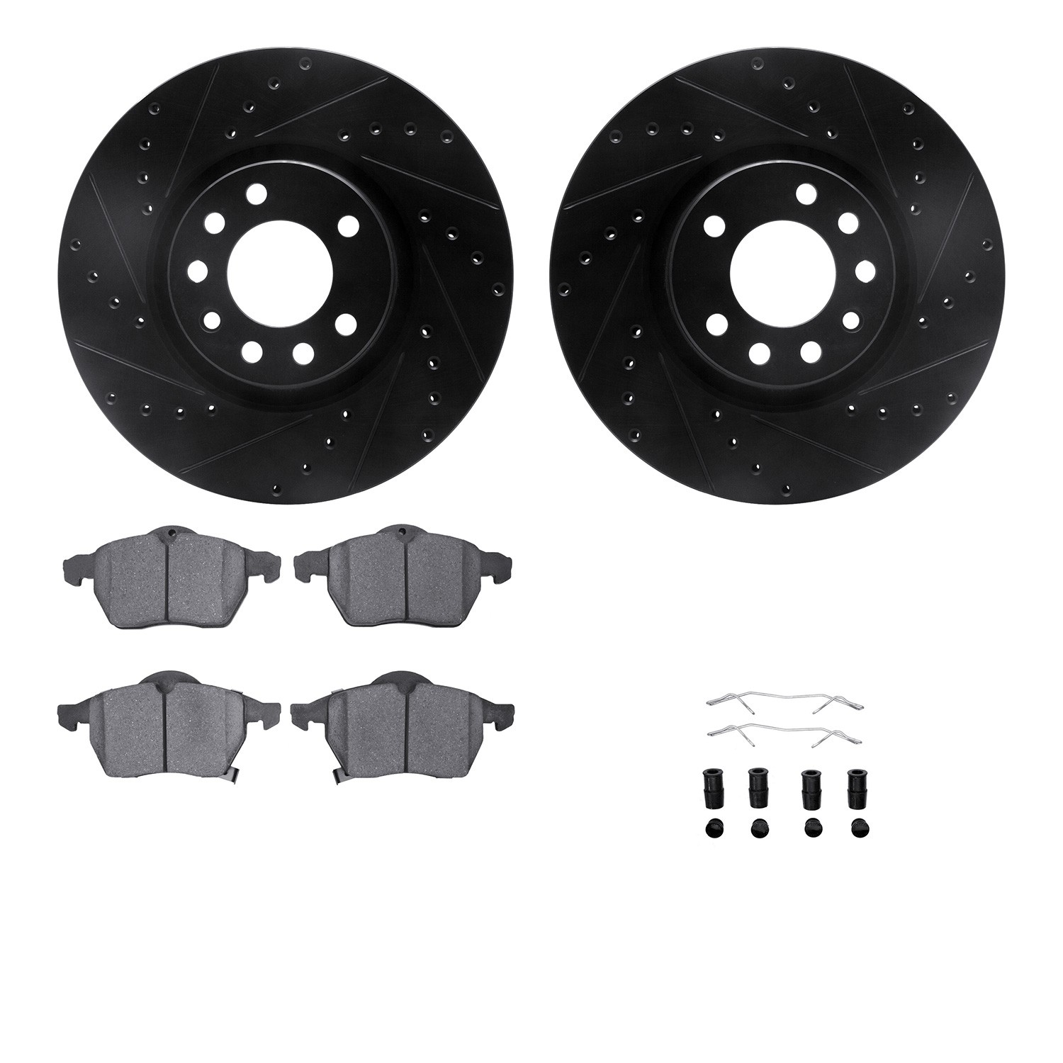 DYN 8612-65007 DFC Rotors-Drilled & Slotted-Black w/ EURO 5000 Ceramic Brake Pads Incl Hdw