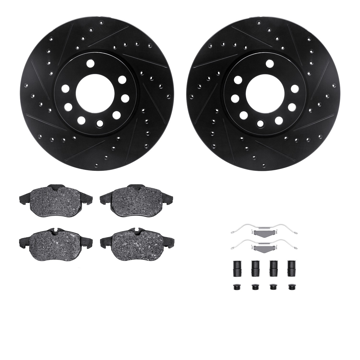 DYN 8612-65009 DFC Rotors-Drilled & Slotted-Black w/ EURO 5000 Ceramic Brake Pads Incl Hdw