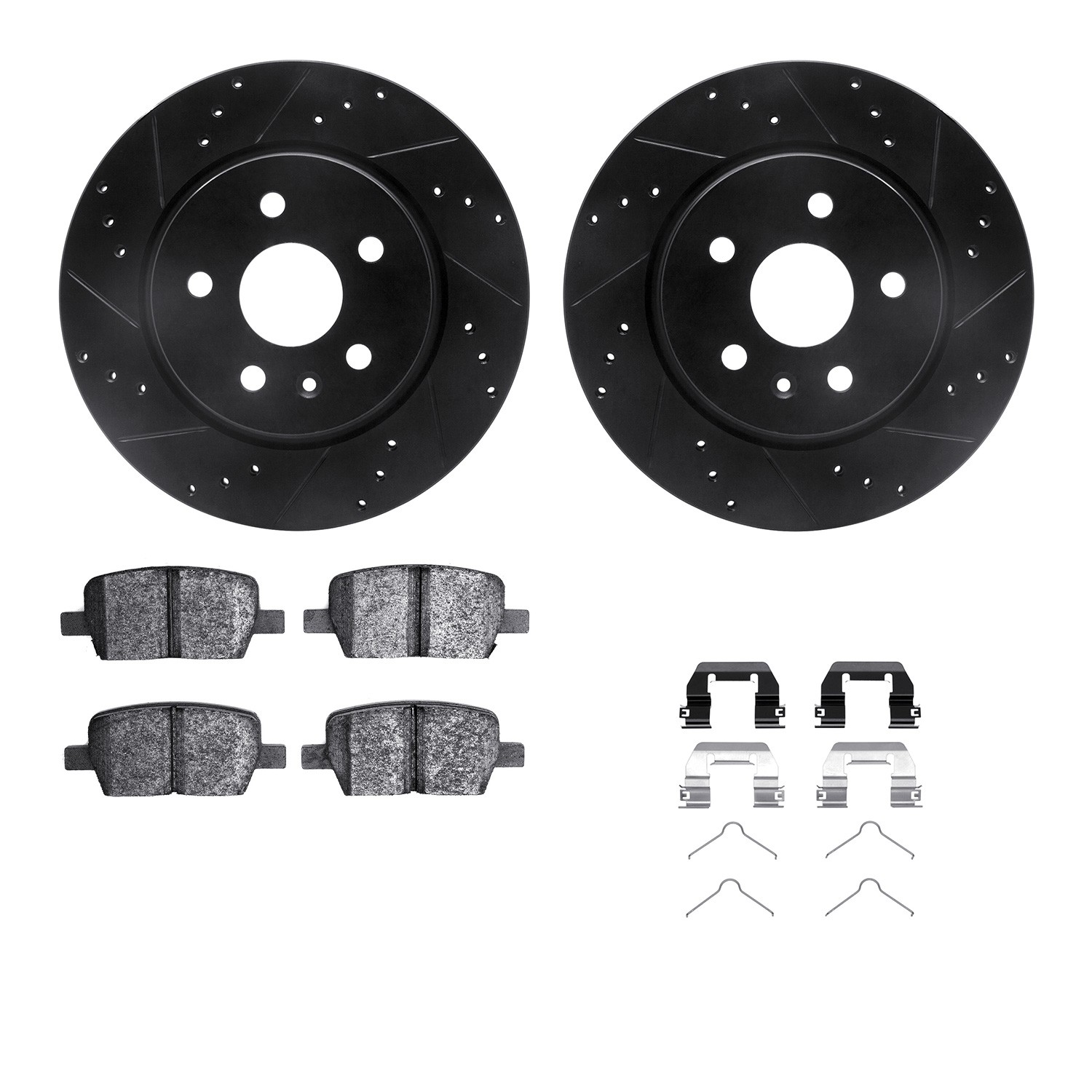 DYN 8612-65018 DFC Rotors-Drilled & Slotted-Black w/ EURO 5000 Ceramic Brake Pads Incl Hdw