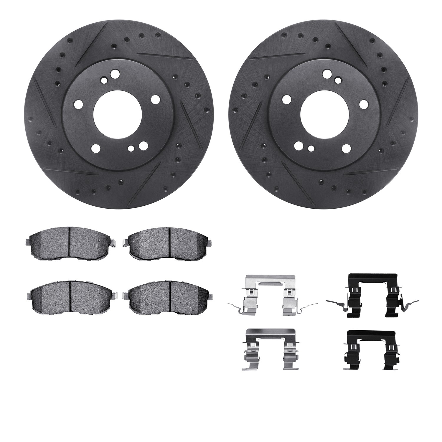 DYN 8612-67000 DFC Rotors-Drilled & Slotted-Black w/ EURO 5000 Ceramic Brake Pads Incl Hdw