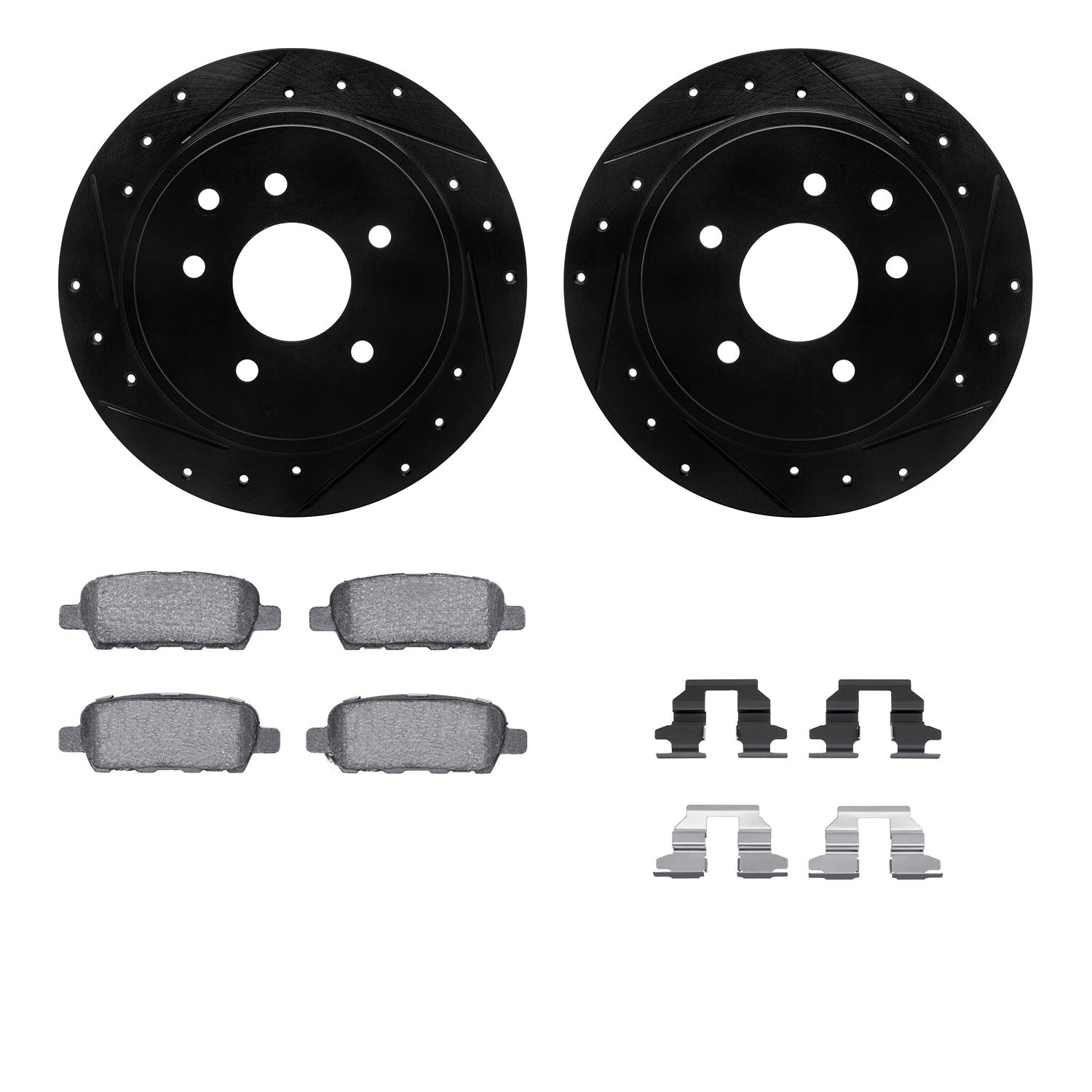 DYN 8612-67001 DFC Rotors-Drilled & Slotted-Black w/ EURO 5000 Ceramic Brake Pads Incl Hdw