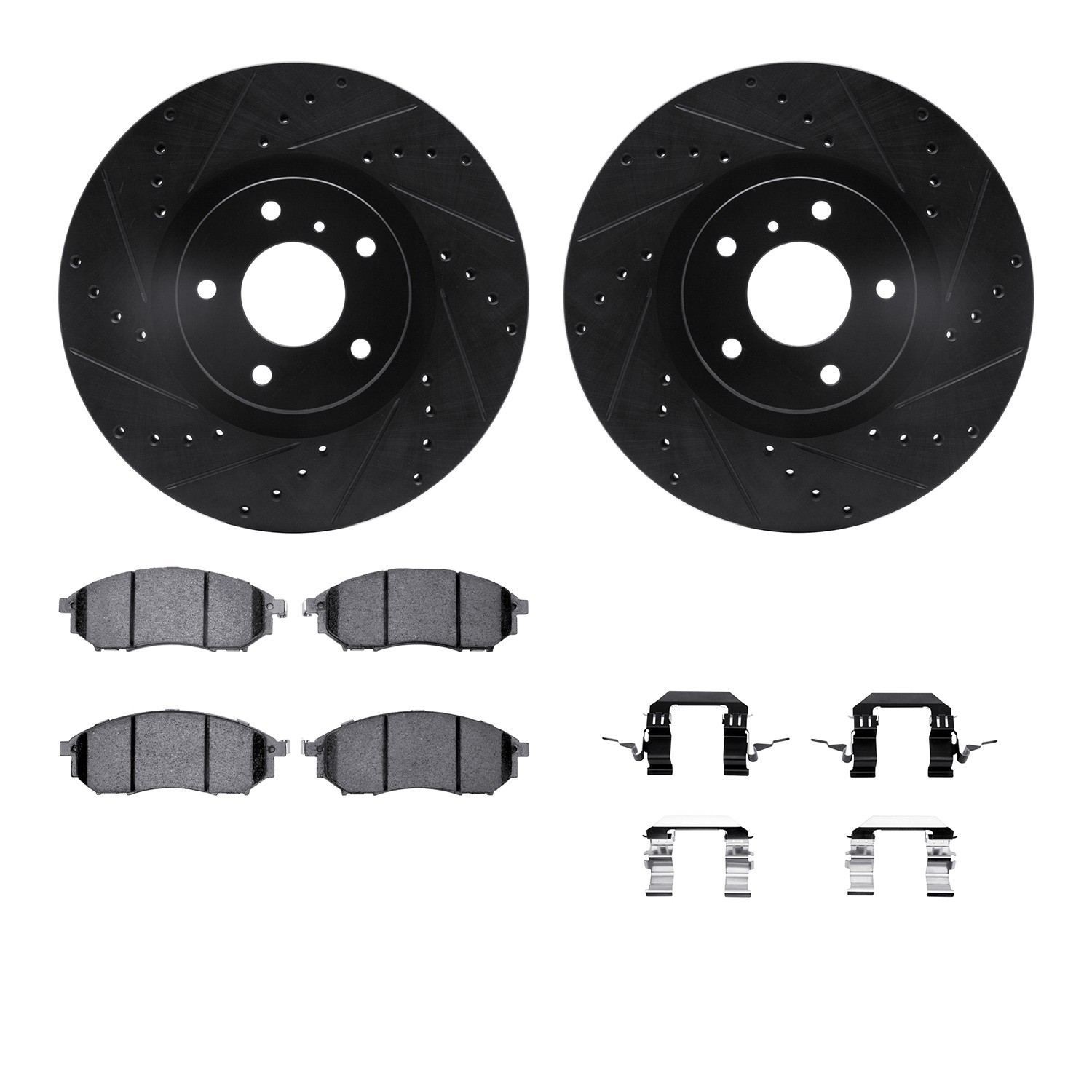 DYN 8612-67002 DFC Rotors-Drilled & Slotted-Black w/ EURO 5000 Ceramic Brake Pads Incl Hdw
