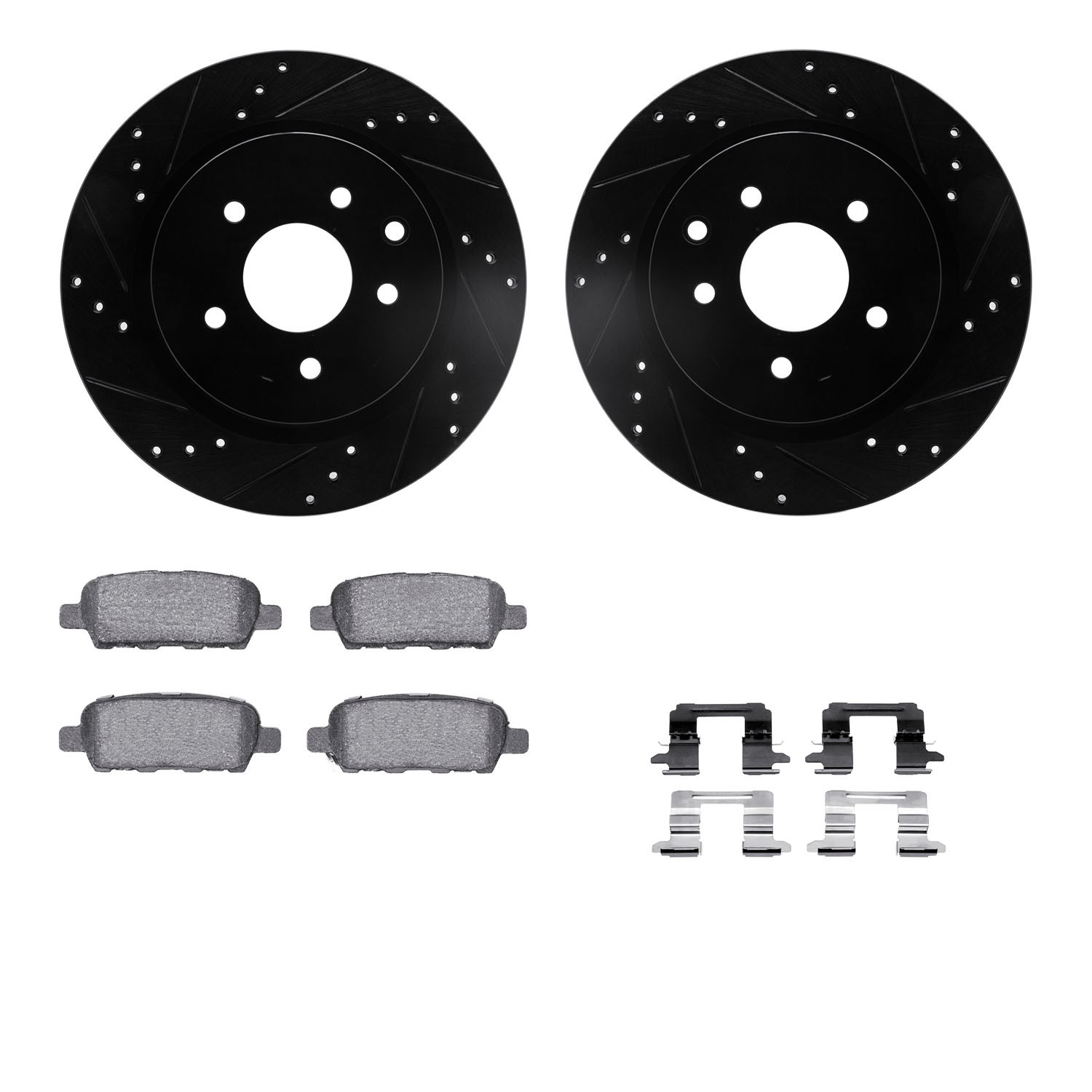 DYN 8612-67003 DFC Rotors-Drilled & Slotted-Black w/ EURO 5000 Ceramic Brake Pads Incl Hdw