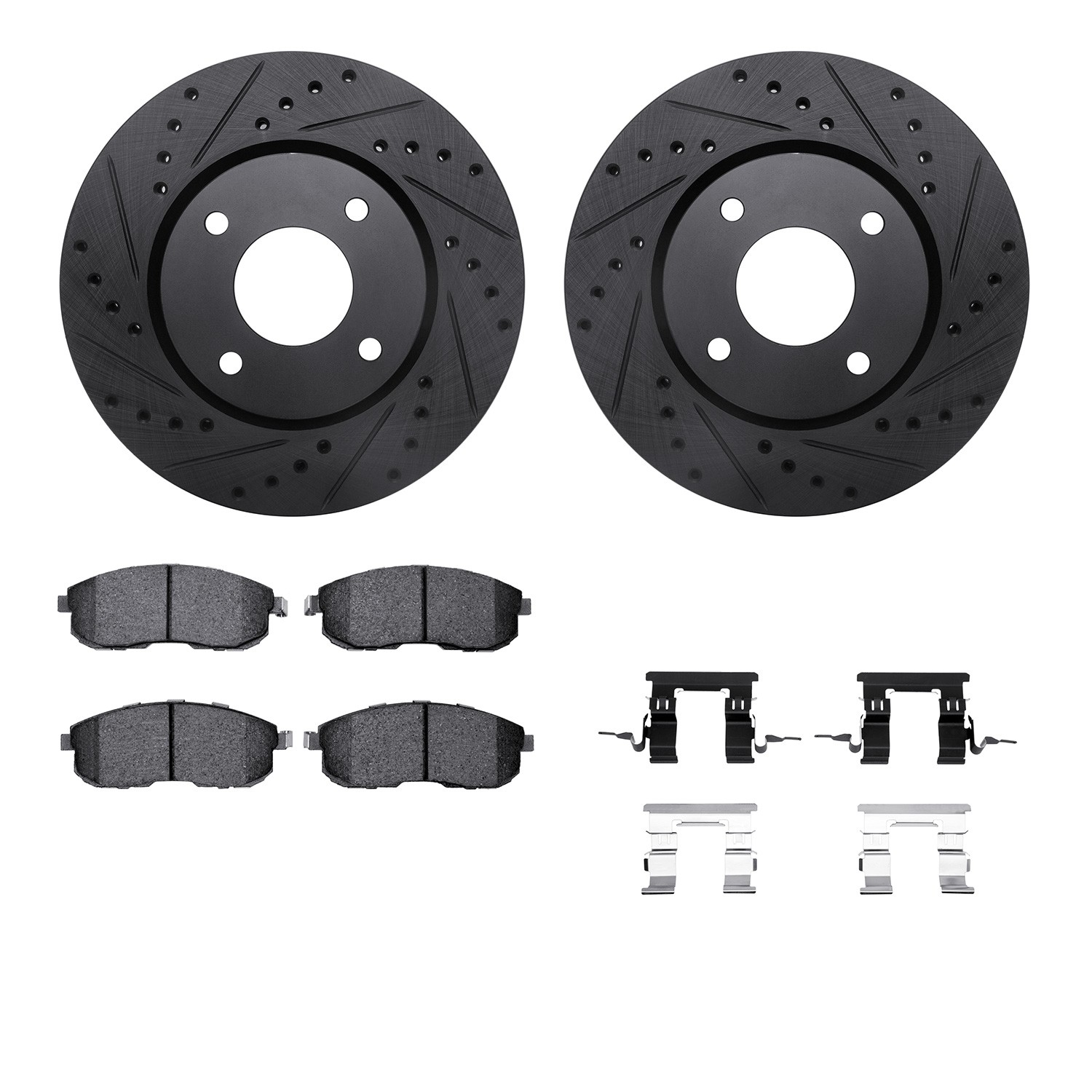 DYN 8612-67004 DFC Rotors-Drilled & Slotted-Black w/ EURO 5000 Ceramic Brake Pads Incl Hdw