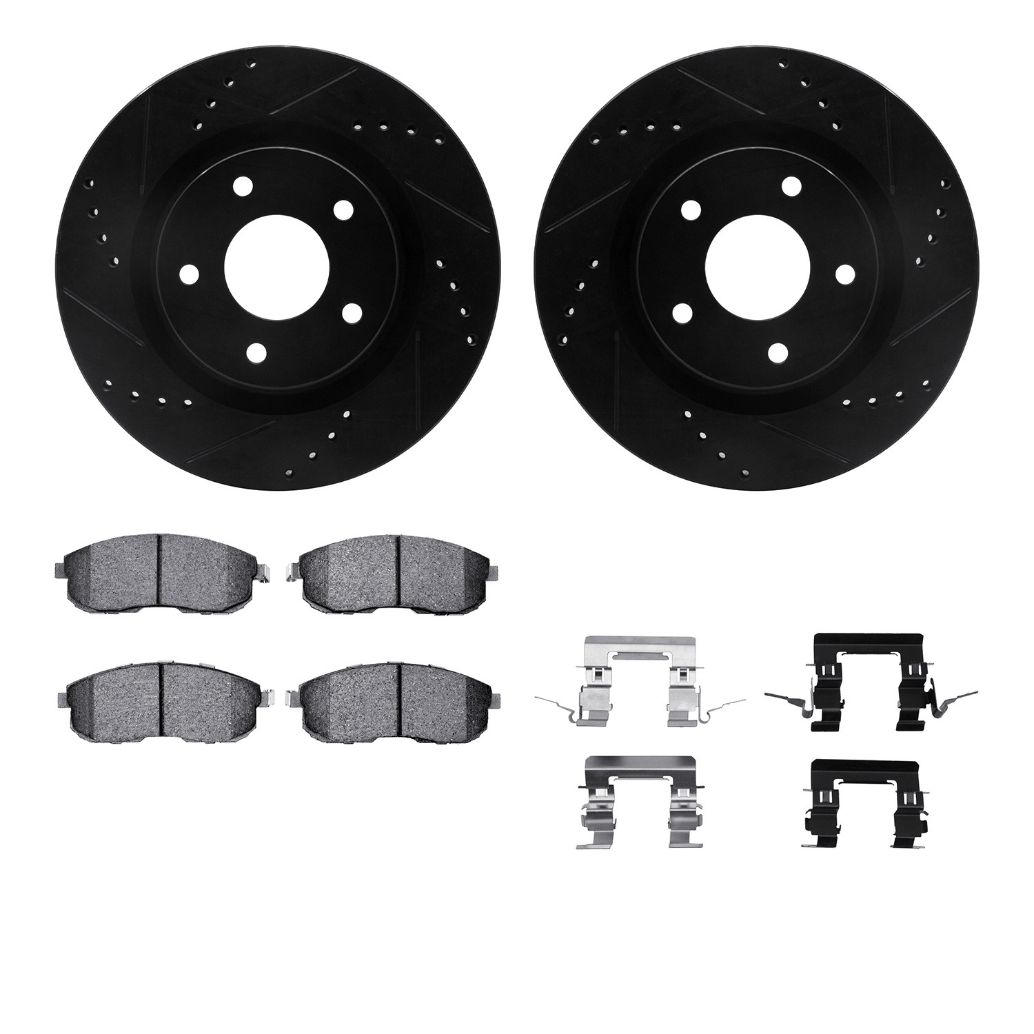 DYN 8612-67005 DFC Rotors-Drilled & Slotted-Black w/ EURO 5000 Ceramic Brake Pads Incl Hdw