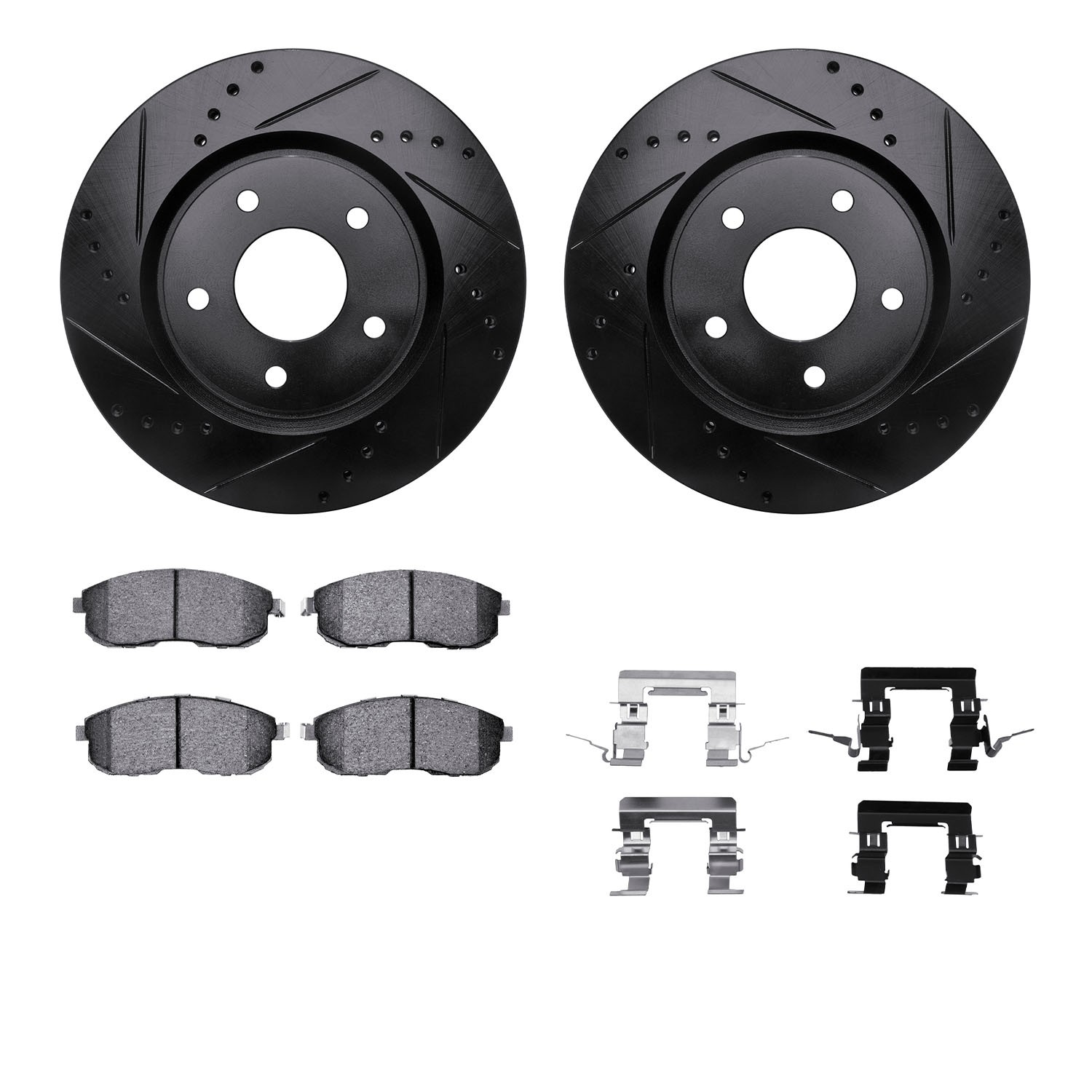 DYN 8612-67006 DFC Rotors-Drilled & Slotted-Black w/ EURO 5000 Ceramic Brake Pads Incl Hdw