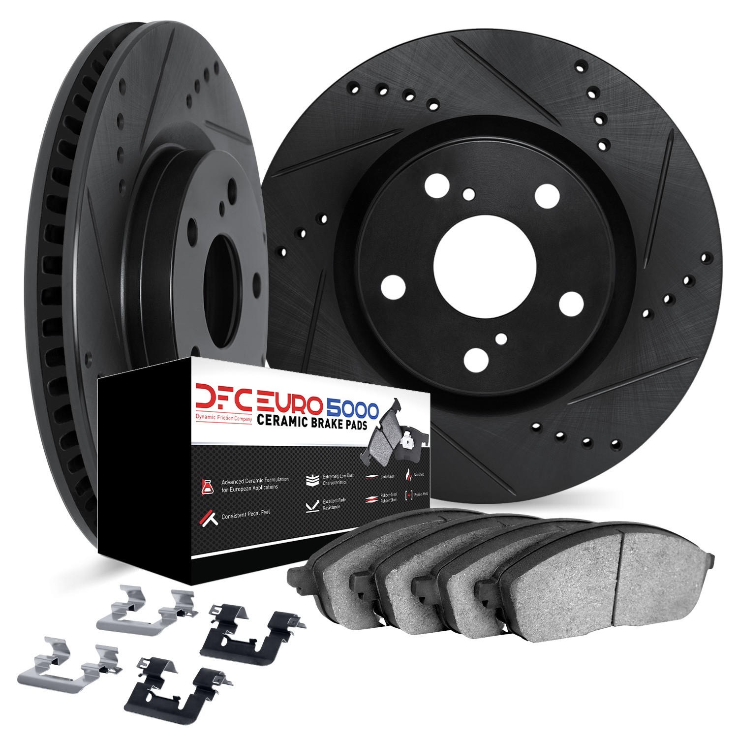 DYN 8612-67014 DFC Rotors-Drilled & Slotted-Black w/ EURO 5000 Ceramic Brake Pads Incl Hdw - Image 2