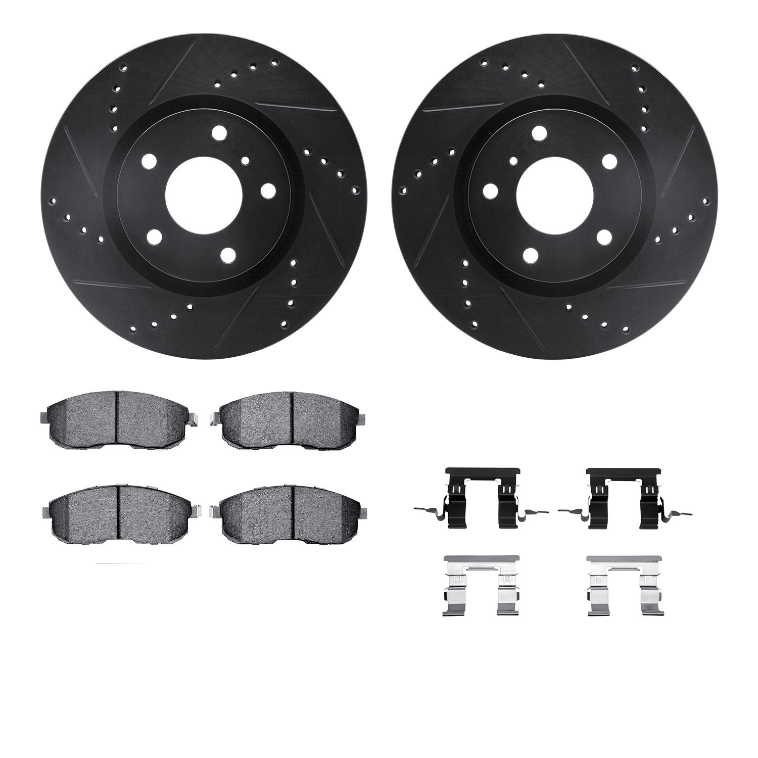 DYN 8612-68000 DFC Rotors-Drilled & Slotted-Black w/ EURO 5000 Ceramic Brake Pads Incl Hdw