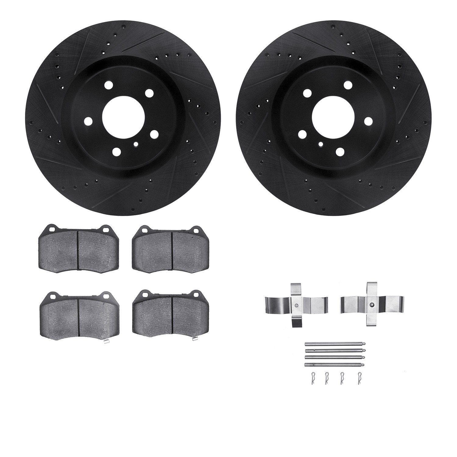 DYN 8612-68001 DFC Rotors-Drilled & Slotted-Black w/ EURO 5000 Ceramic Brake Pads Incl Hdw