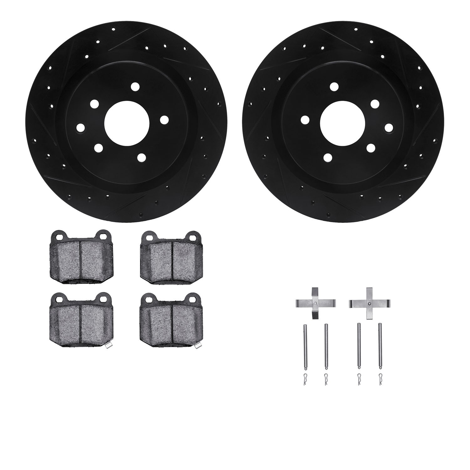 DYN 8612-68002 DFC Rotors-Drilled & Slotted-Black w/ EURO 5000 Ceramic Brake Pads Incl Hdw