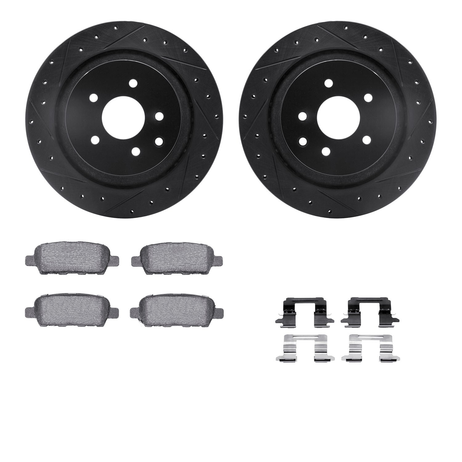DYN 8612-68003 DFC Rotors-Drilled & Slotted-Black w/ EURO 5000 Ceramic Brake Pads Incl Hdw