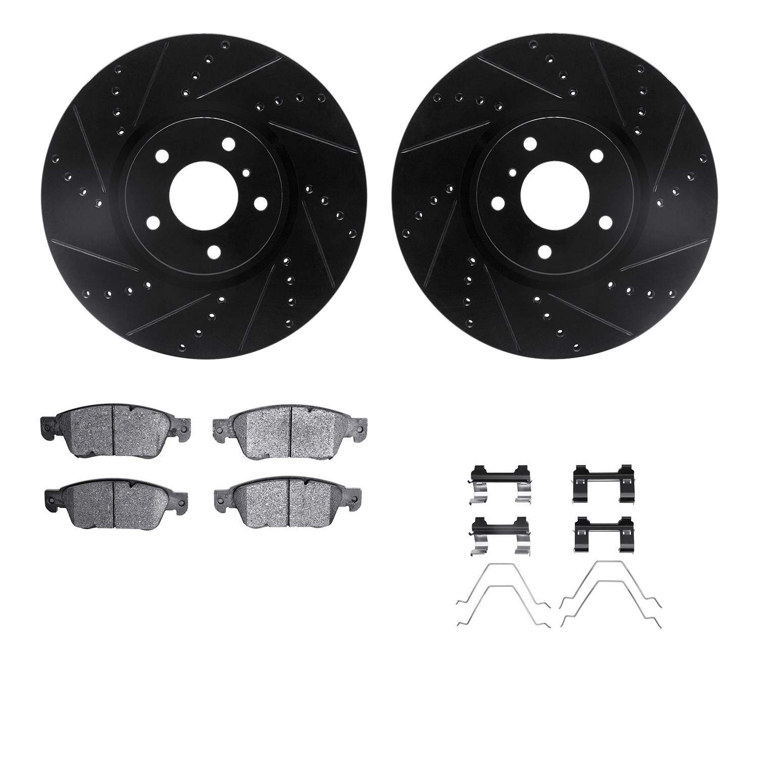 DYN 8612-68004 DFC Rotors-Drilled & Slotted-Black w/ EURO 5000 Ceramic Brake Pads Incl Hdw