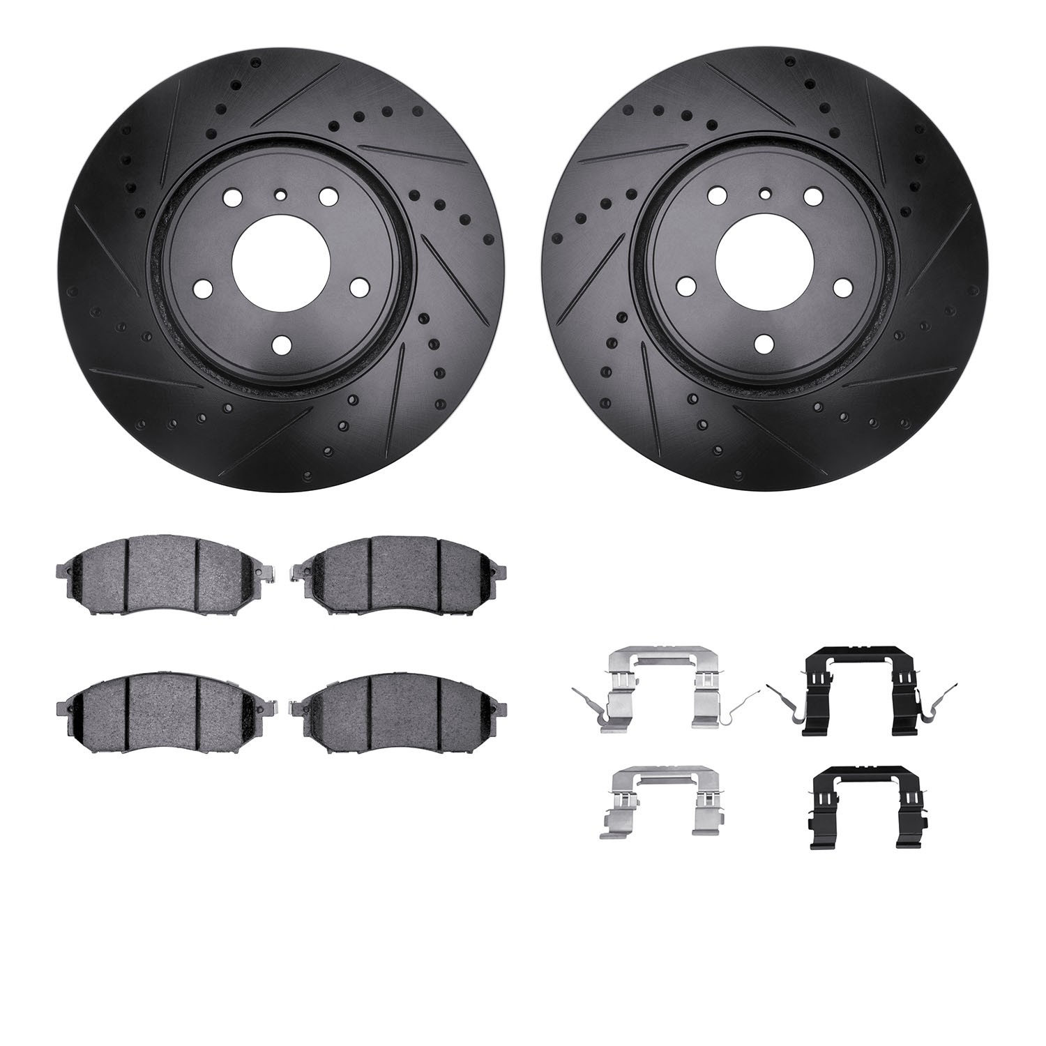 DYN 8612-68005 DFC Rotors-Drilled & Slotted-Black w/ EURO 5000 Ceramic Brake Pads Incl Hdw