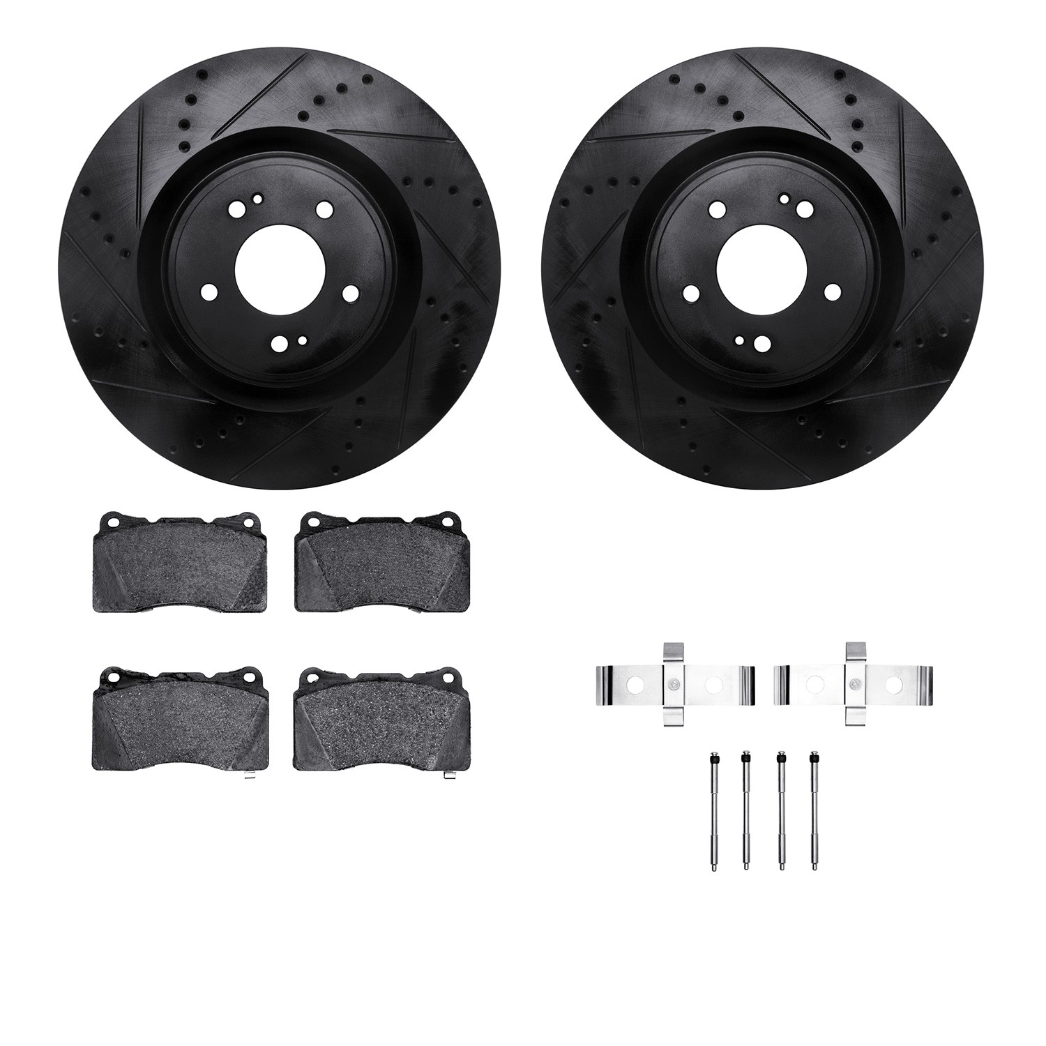 DYN 8612-72003 DFC Rotors-Drilled & Slotted-Black w/ EURO 5000 Ceramic Brake Pads Incl Hdw