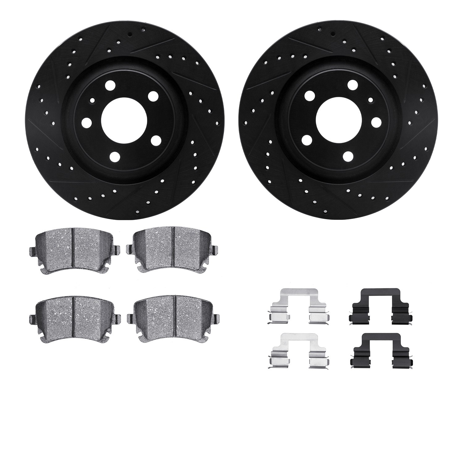 DYN 8612-73029 DFC Rotors-Drilled & Slotted-Black w/ EURO 5000 Ceramic Brake Pads Incl Hdw
