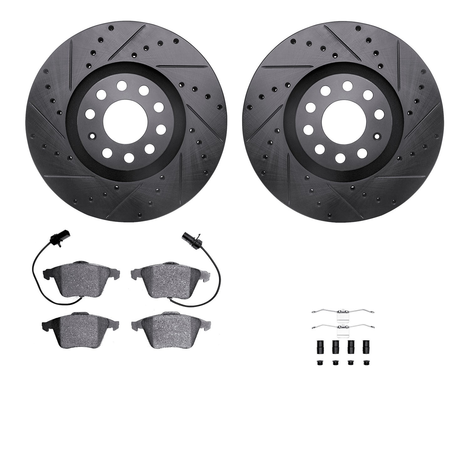 DYN 8612-73033 DFC Rotors-Drilled & Slotted-Black w/ EURO 5000 Ceramic Brake Pads Incl Hdw