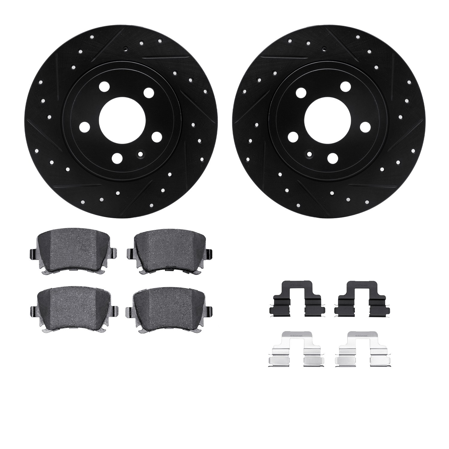 DYN 8612-73034 DFC Rotors-Drilled & Slotted-Black w/ EURO 5000 Ceramic Brake Pads Incl Hdw