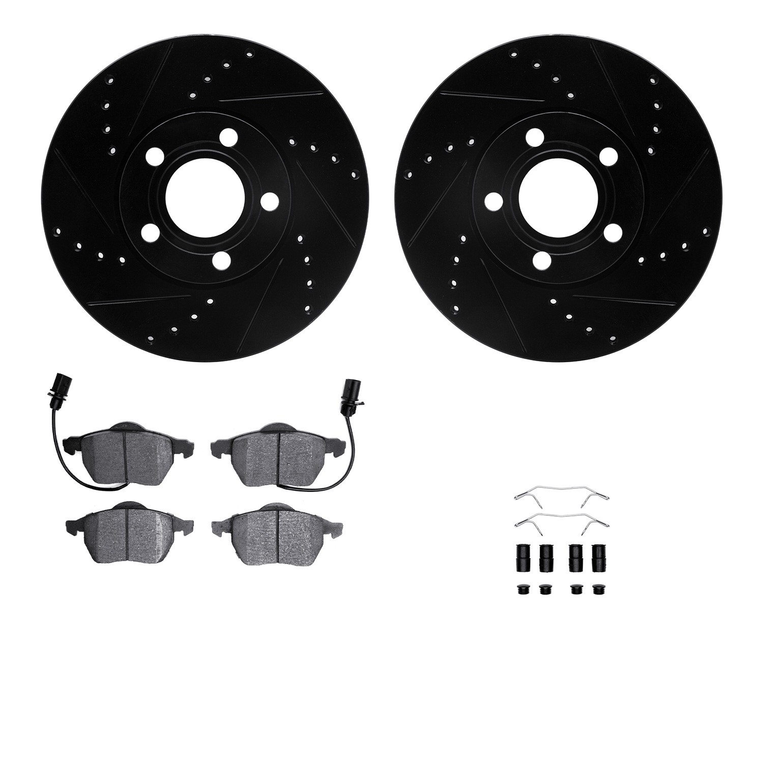 DYN 8612-73038 DFC Rotors-Drilled & Slotted-Black w/ EURO 5000 Ceramic Brake Pads Incl Hdw