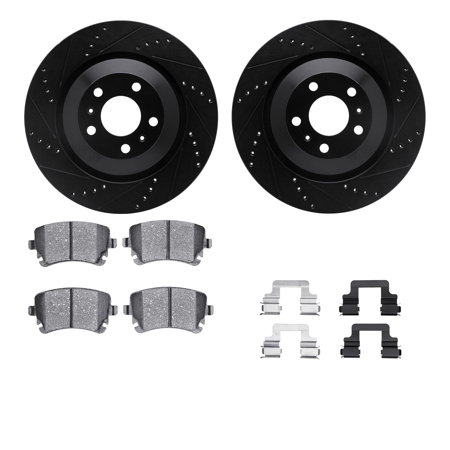 DYN 8612-73043 DFC Rotors-Drilled & Slotted-Black w/ EURO 5000 Ceramic Brake Pads Incl Hdw