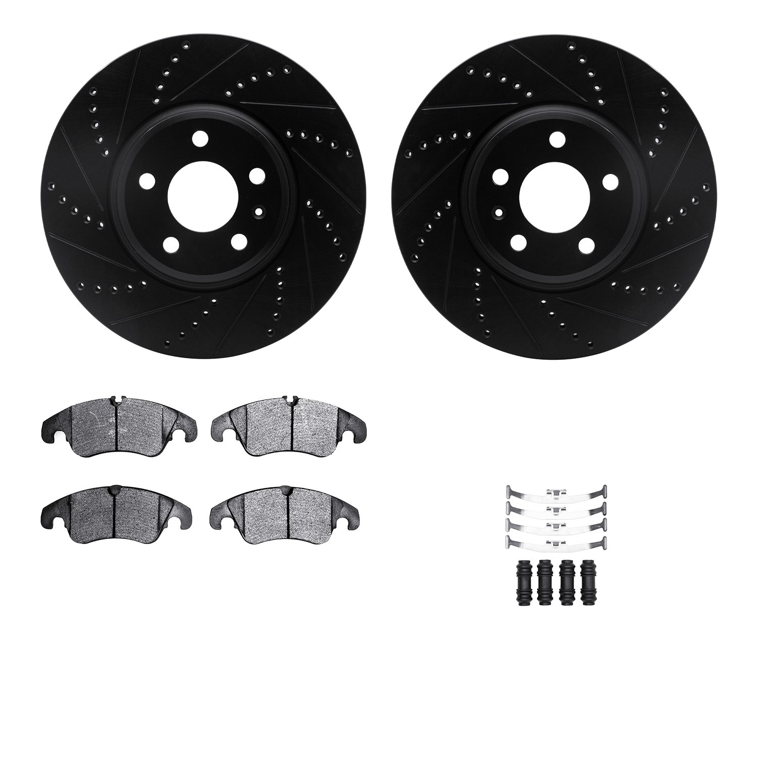 DYN 8612-73049 DFC Rotors-Drilled & Slotted-Black w/ EURO 5000 Ceramic Brake Pads Incl Hdw