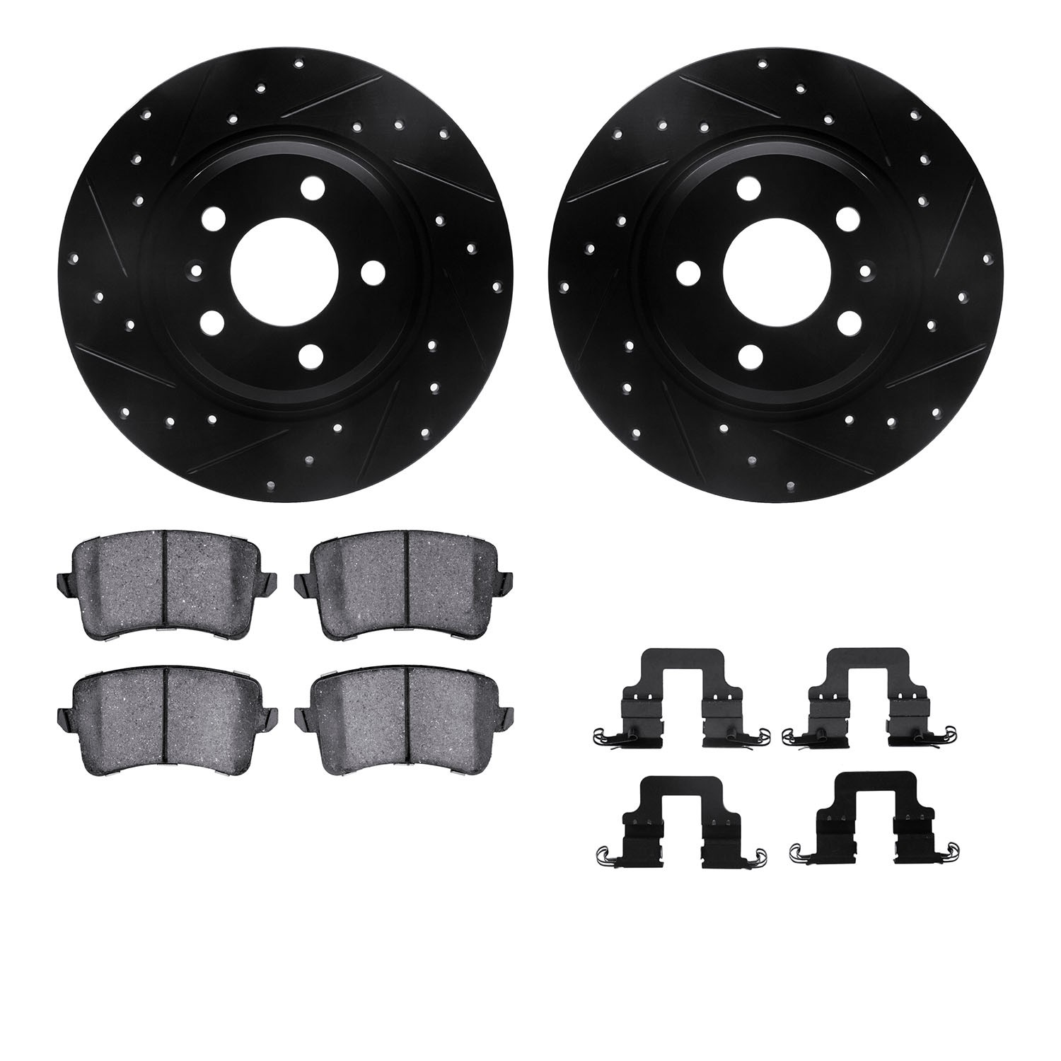 DYN 8612-73051 DFC Rotors-Drilled & Slotted-Black w/ EURO 5000 Ceramic Brake Pads Incl Hdw