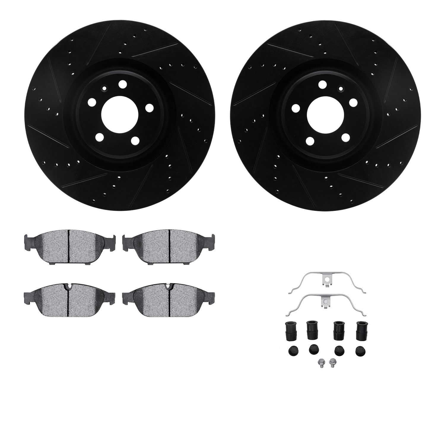 DYN 8612-73052 DFC Rotors-Drilled & Slotted-Black w/ EURO 5000 Ceramic Brake Pads Incl Hdw