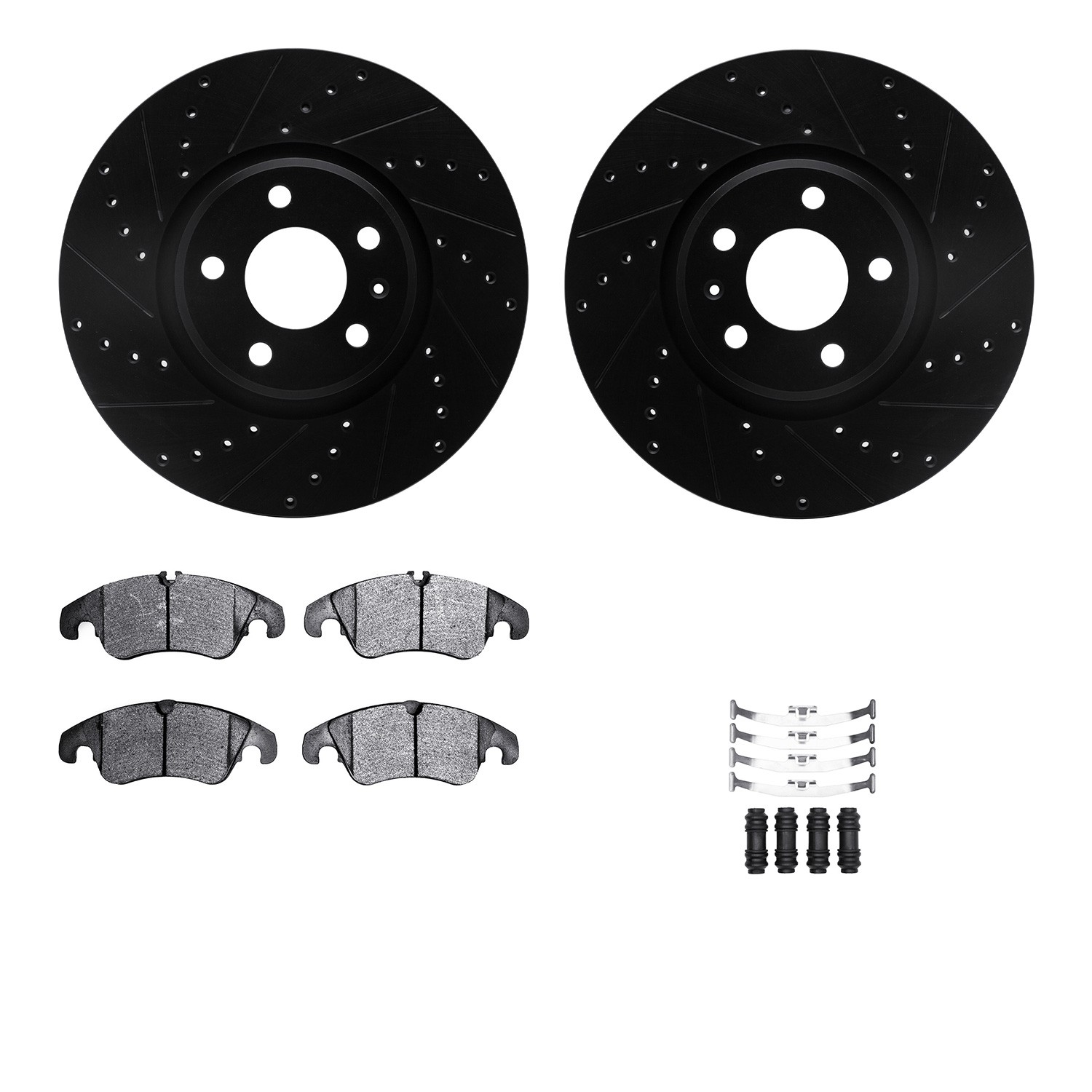 DYN 8612-73053 DFC Rotors-Drilled & Slotted-Black w/ EURO 5000 Ceramic Brake Pads Incl Hdw