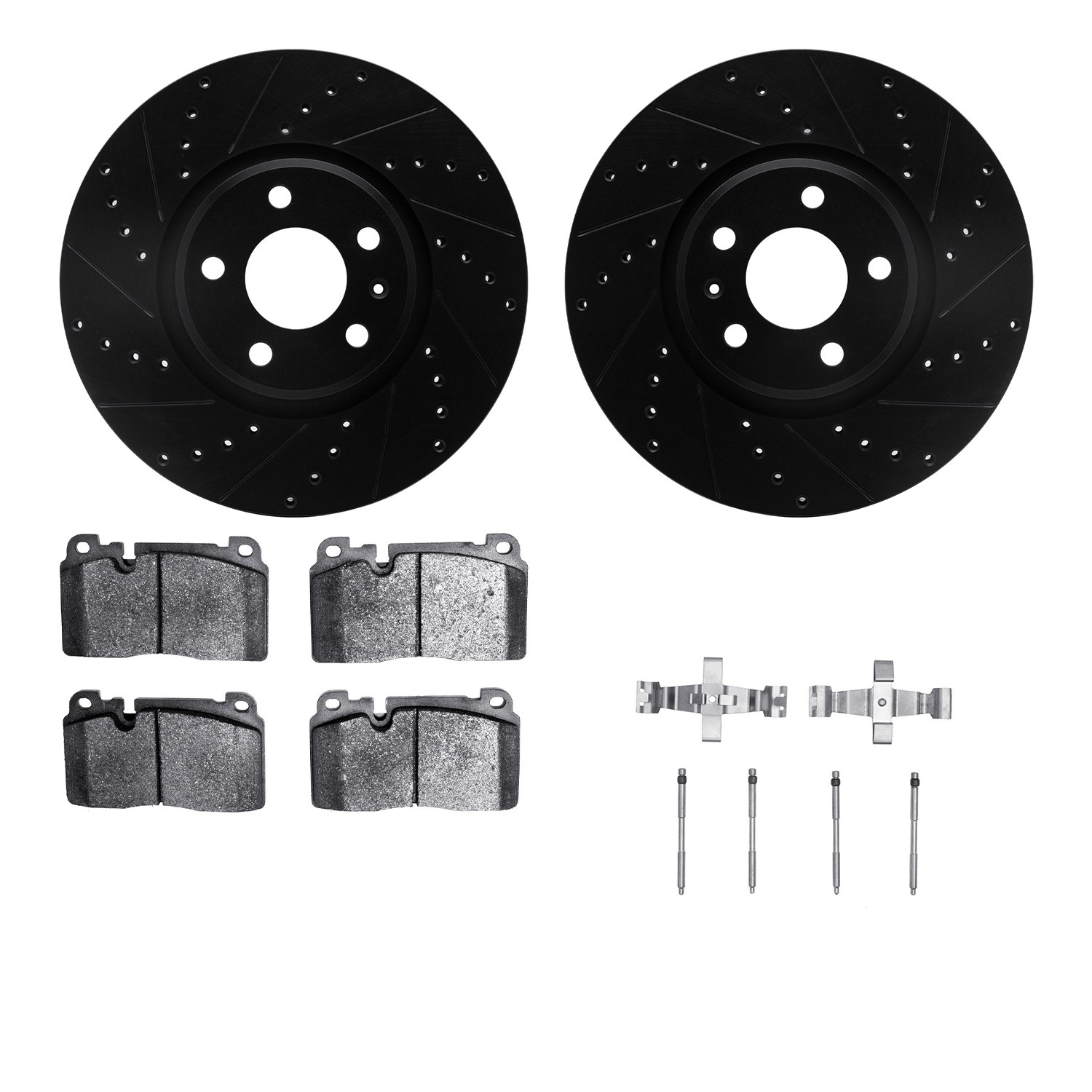 DYN 8612-73055 DFC Rotors-Drilled & Slotted-Black w/ EURO 5000 Ceramic Brake Pads Incl Hdw