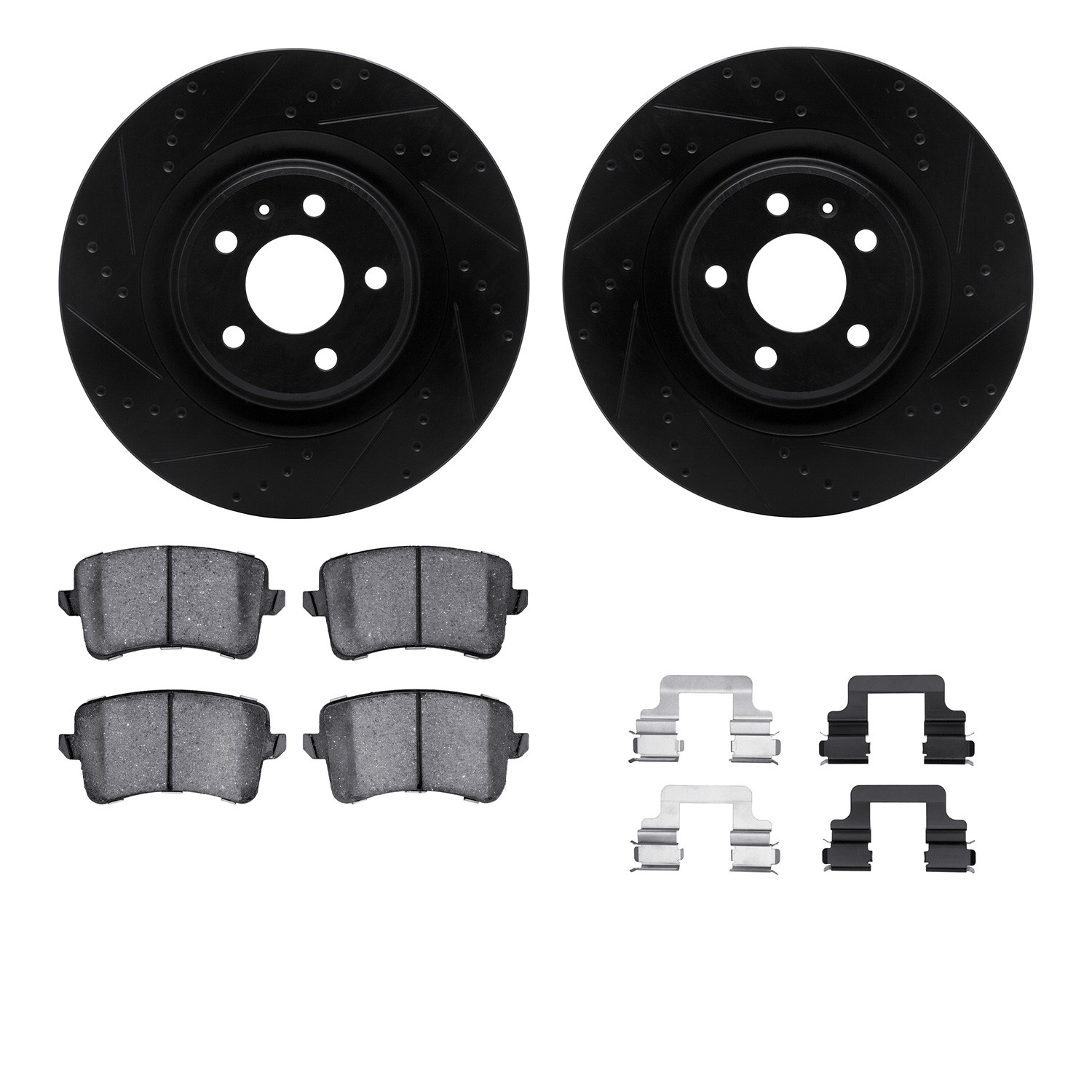 DYN 8612-73056 DFC Rotors-Drilled & Slotted-Black w/ EURO 5000 Ceramic Brake Pads Incl Hdw