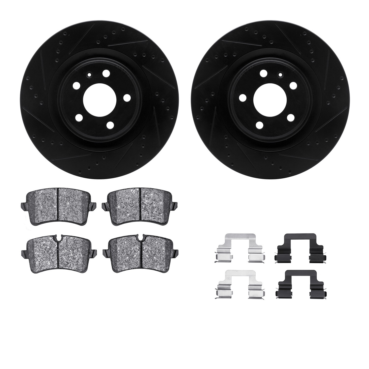 DYN 8612-73057 DFC Rotors-Drilled & Slotted-Black w/ EURO 5000 Ceramic Brake Pads Incl Hdw