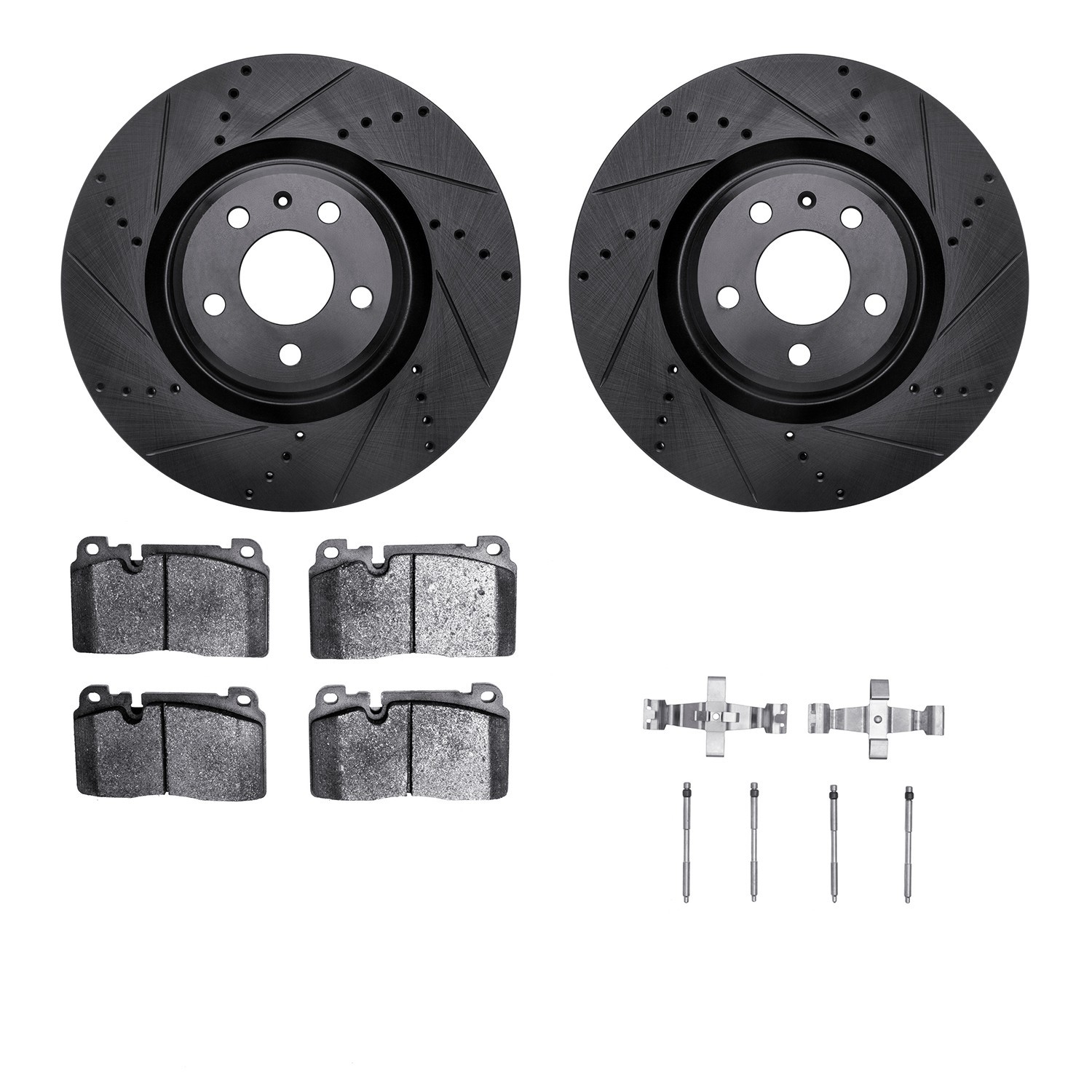 DYN 8612-73059 DFC Rotors-Drilled & Slotted-Black w/ EURO 5000 Ceramic Brake Pads Incl Hdw