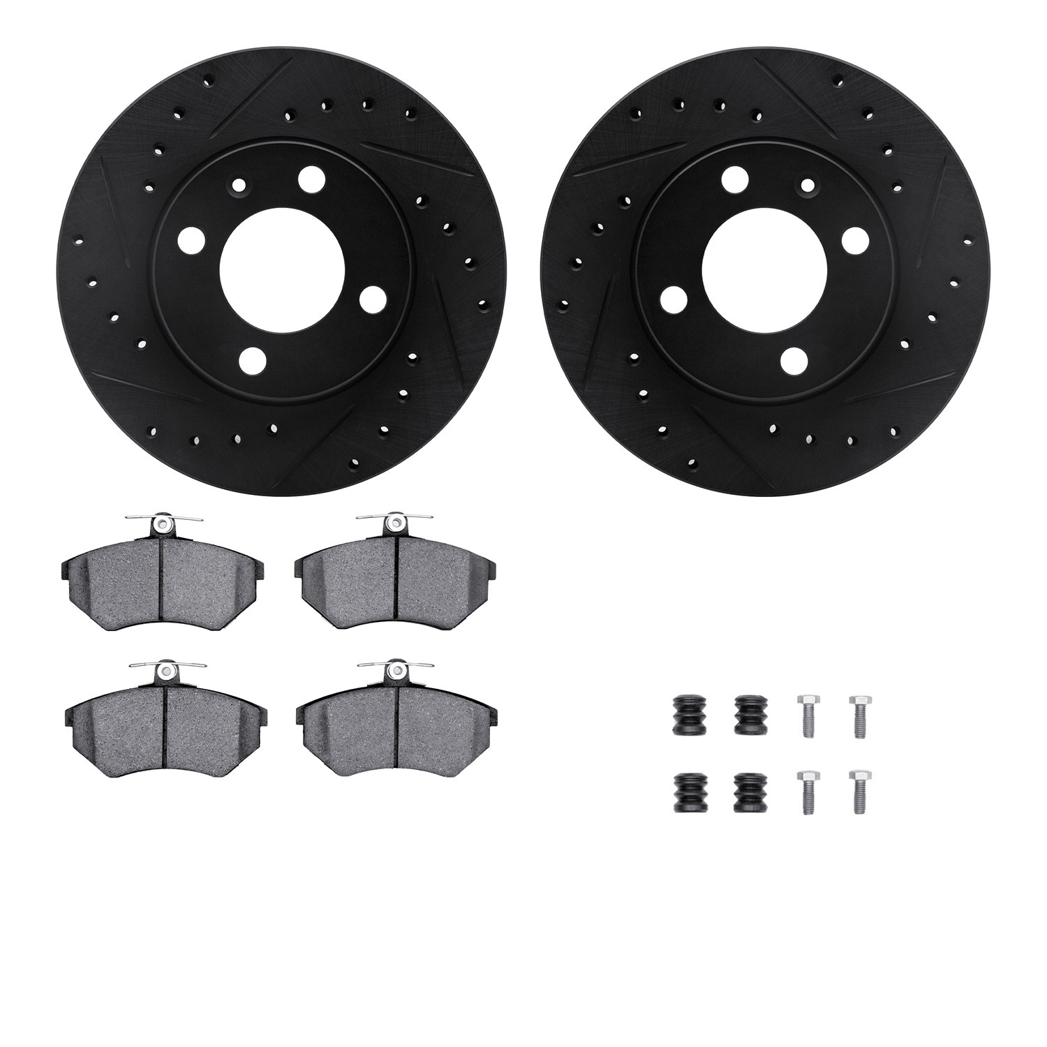 DYN 8612-74003 DFC Rotors-Drilled & Slotted-Black w/ EURO 5000 Ceramic Brake Pads Incl Hdw